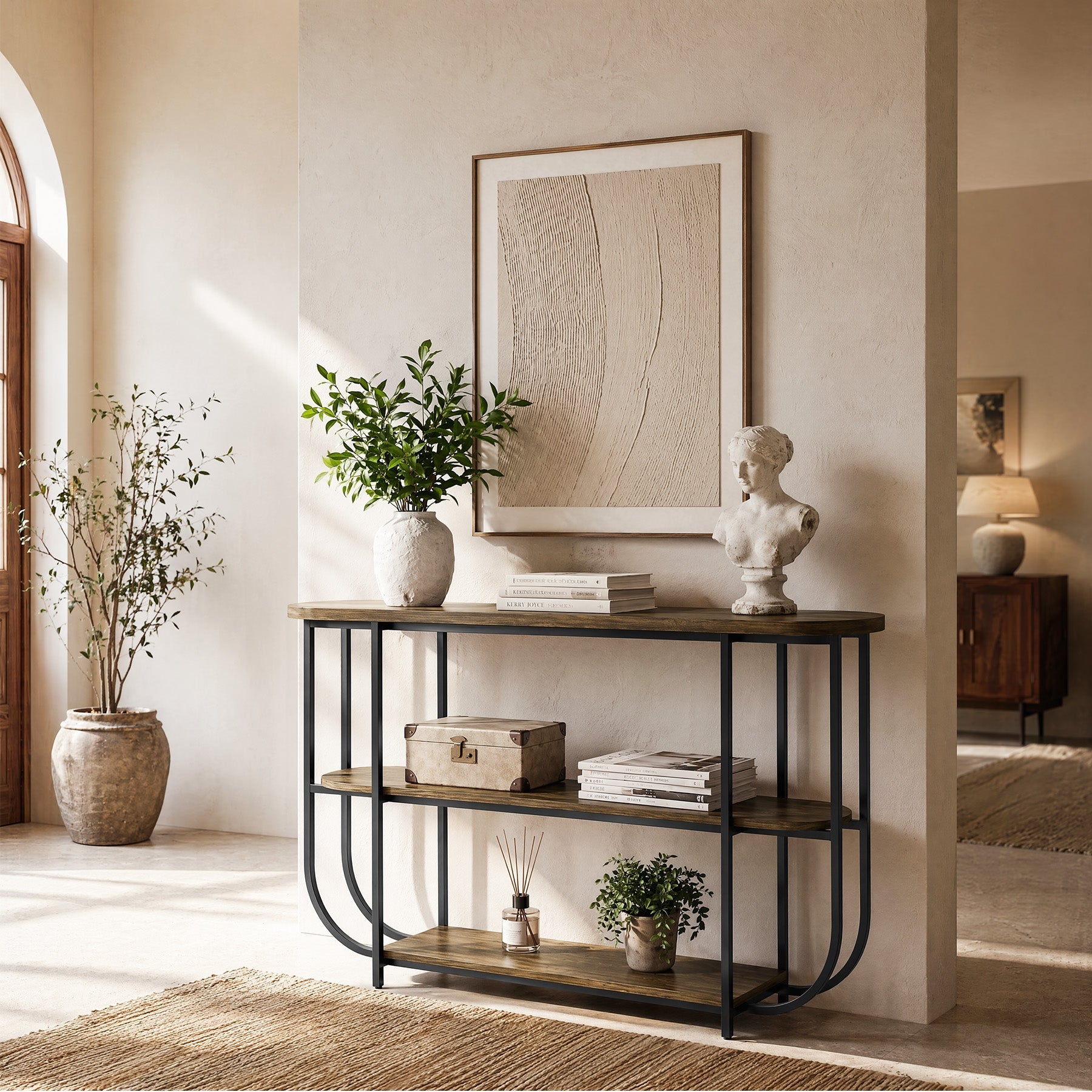Tribesigns Console 160 cm, Table d’Entrée Étroite à 3 Niveaux avec Structure en Métal