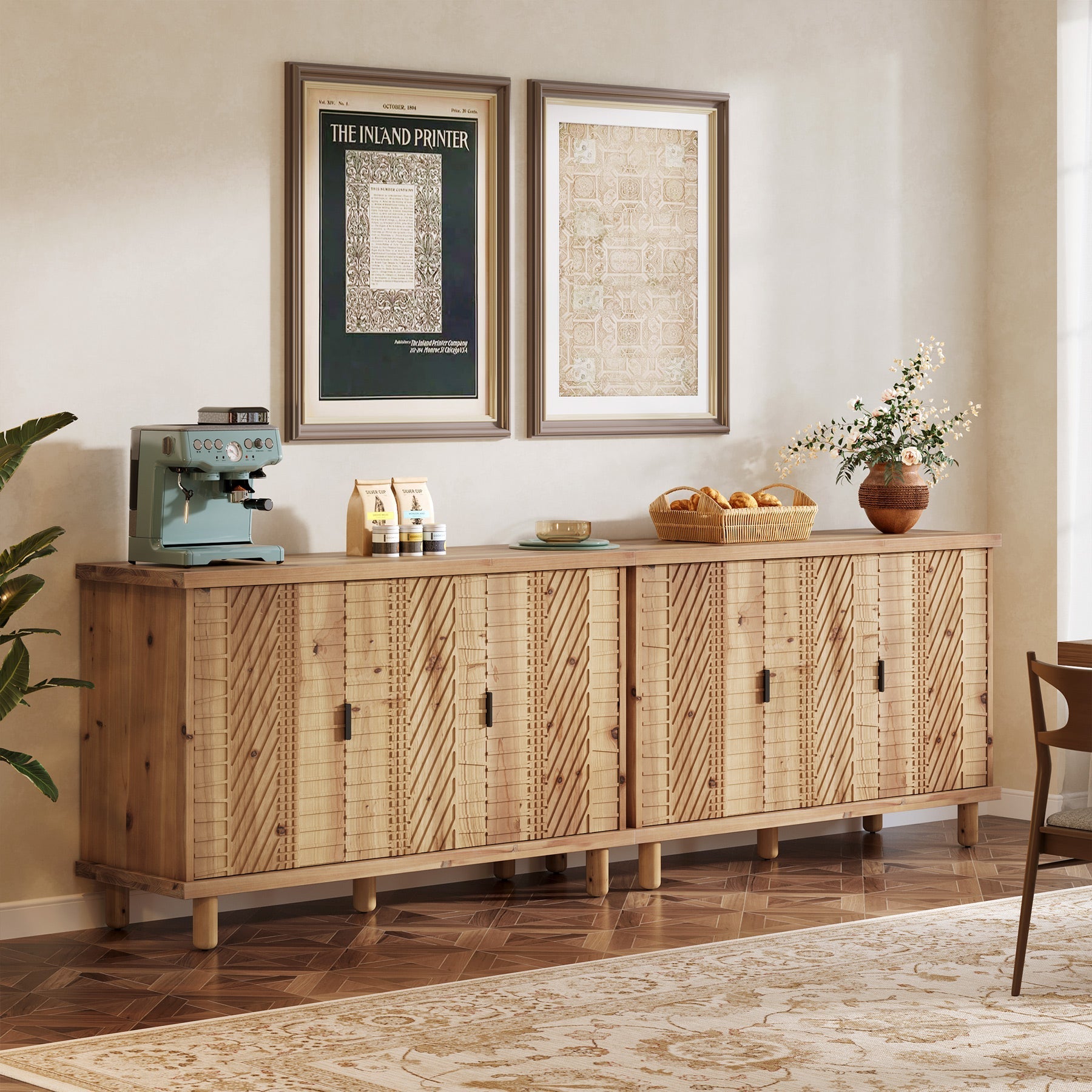 Tribesigns Buffet en bois massif avec espace de rangement, Meuble de style campagnard avec 3 portes et 2 étagères réglables