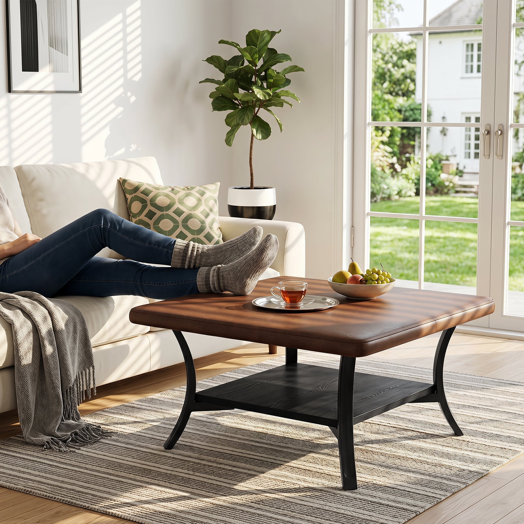 Tribesigns Table Basse Carrée 80 cm avec Revêtement en Similicuir pour Salon