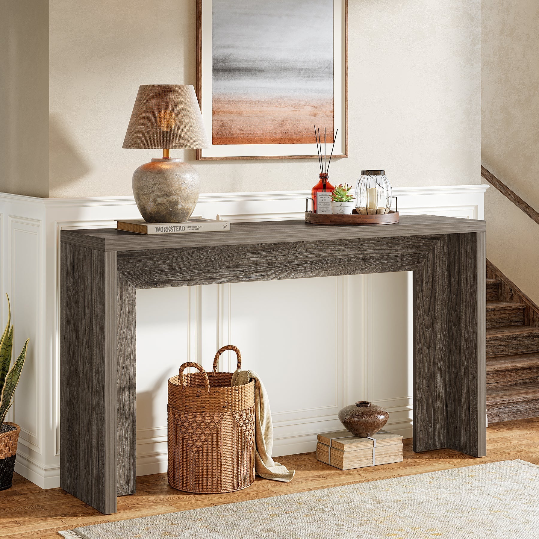 Tribesigns Console style campagne 140 cm, Table d'entrée étroite avec rangement