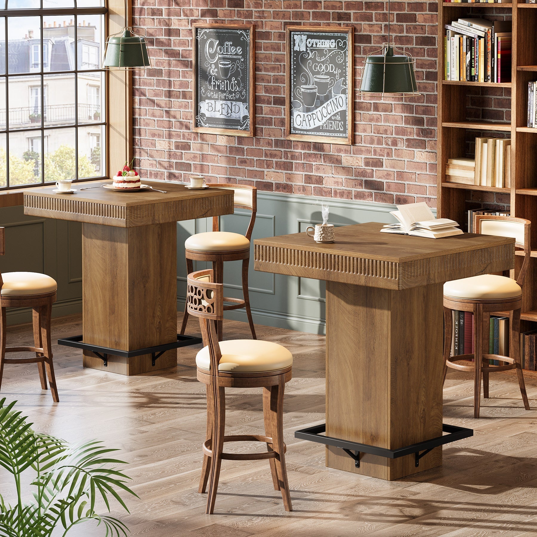 Tribesigns Vierkante Bartafel 80cm met Houten Blad en Metalen Onderstel, Industriële Bistrotafel