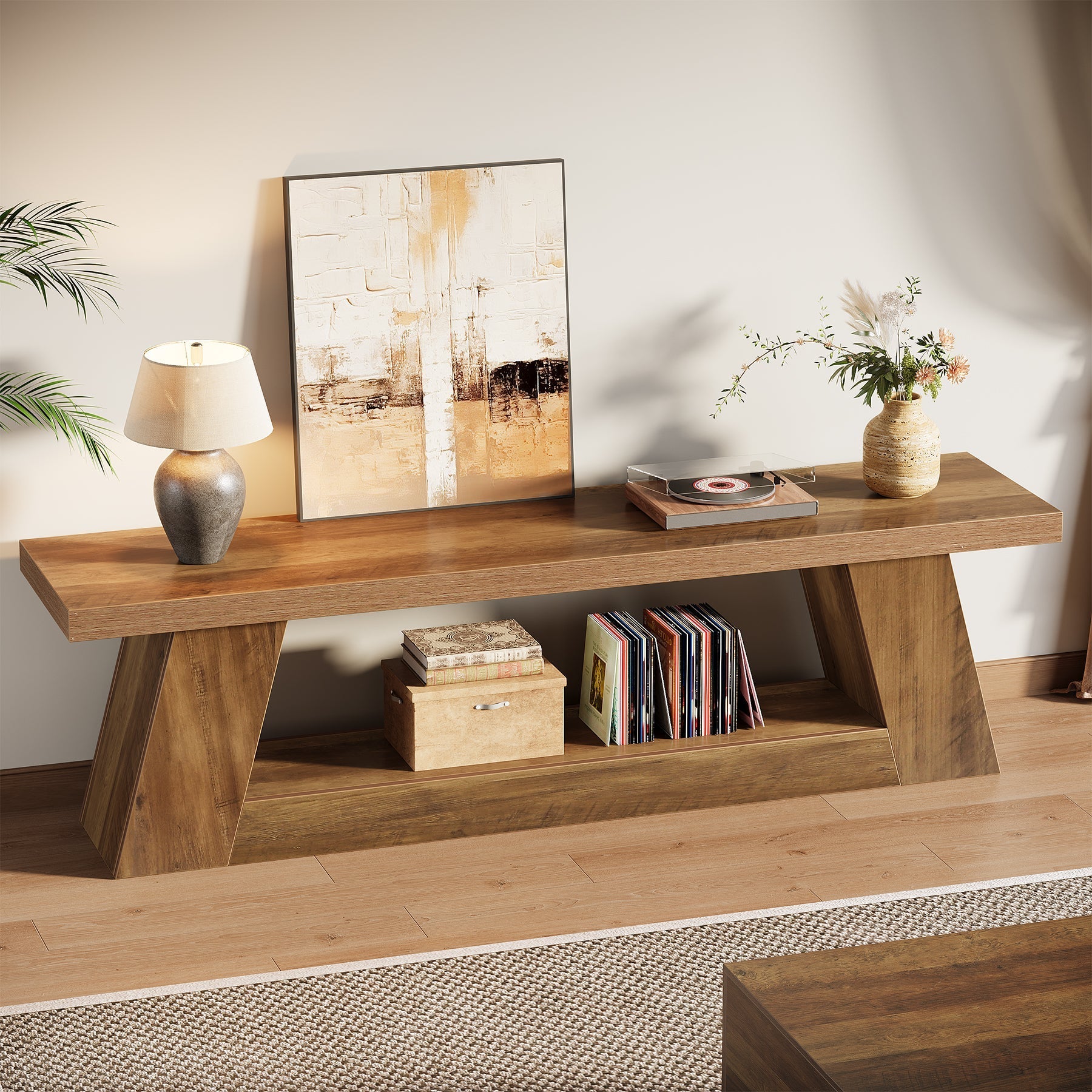 Tribesigns TV-meubel laag 160 cm voor televisies, rustieke stijl met open planken