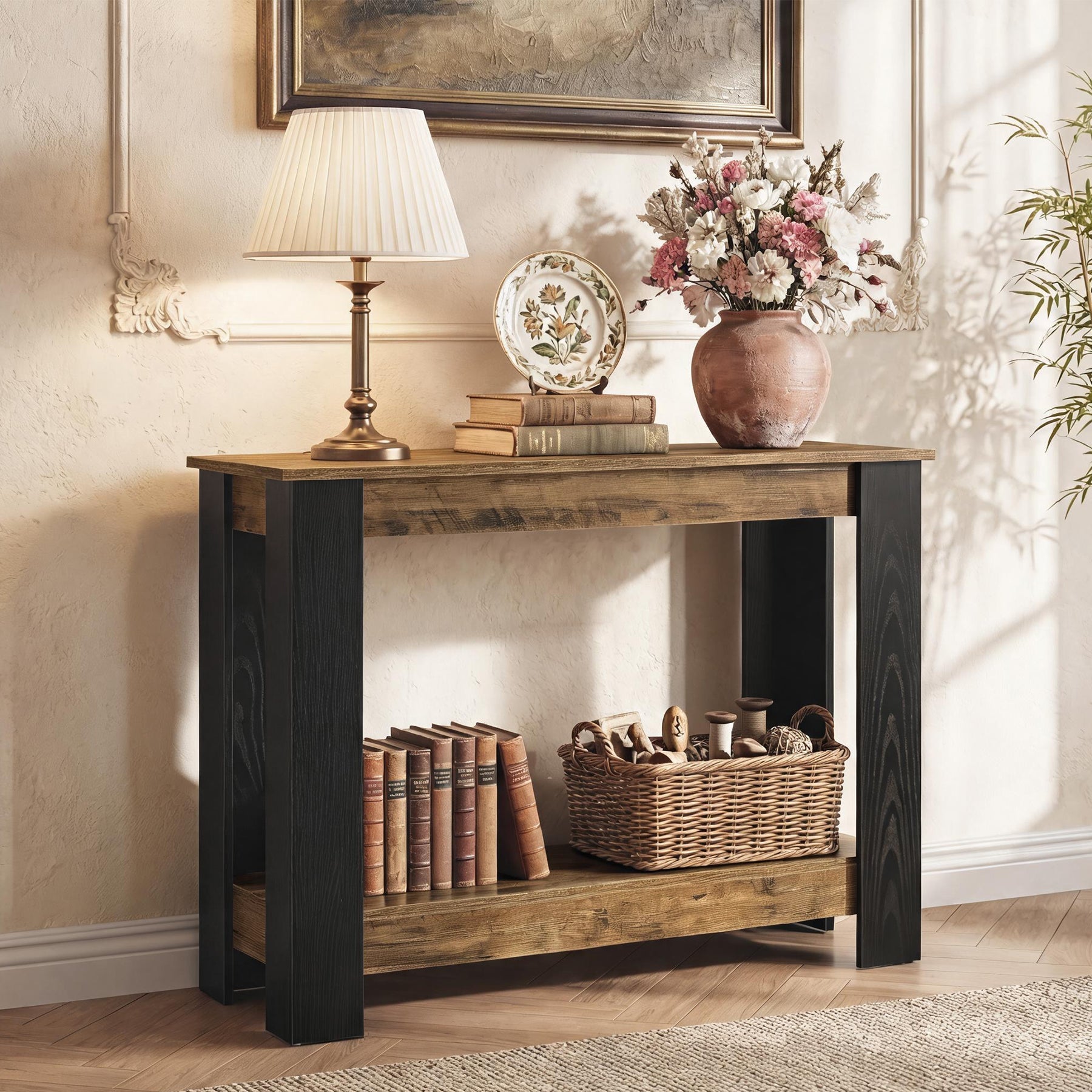 Tribesigns Console Étroite de 105 cm à 2 Niveaux, Idéale comme Table d’Entrée pour Salon