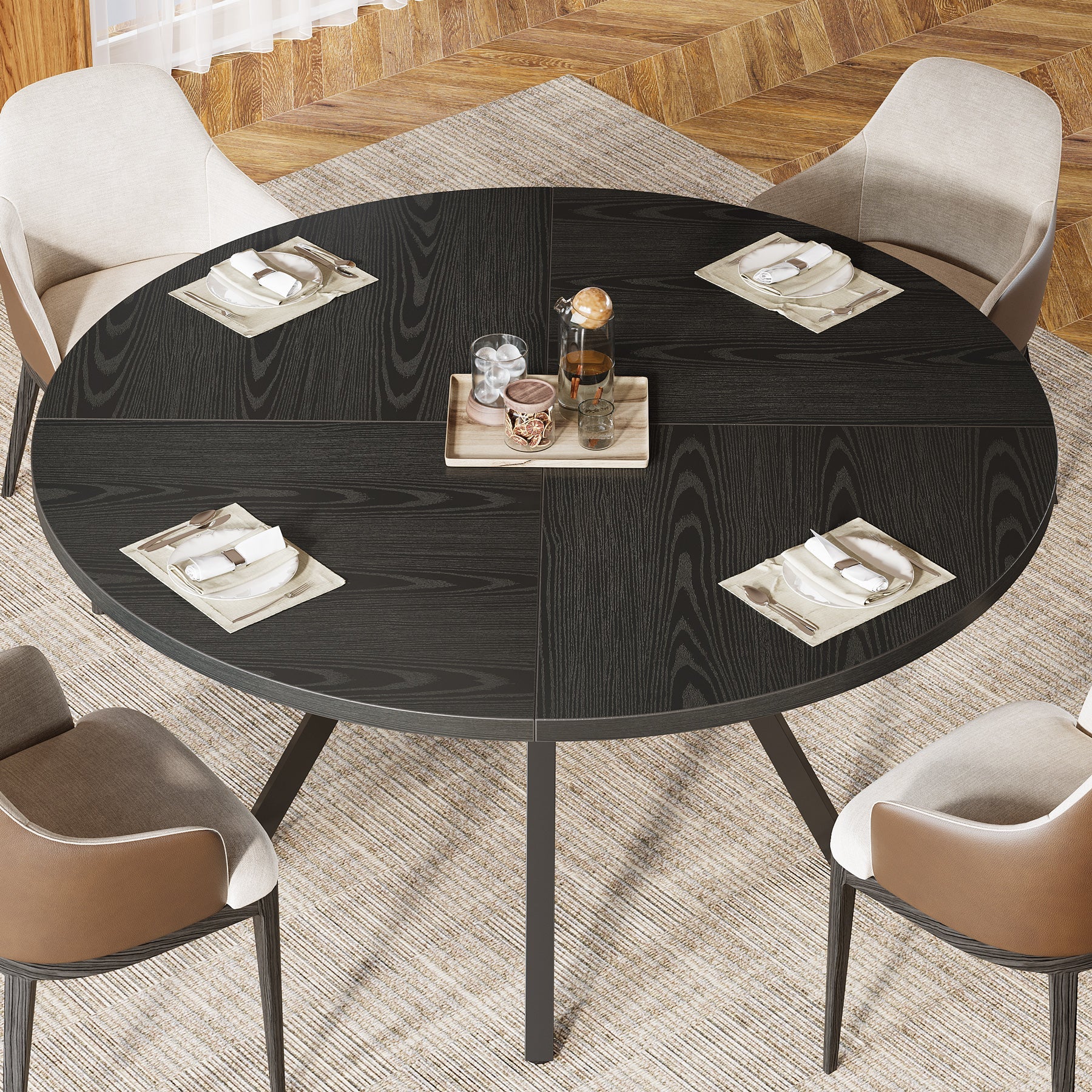Tribesigns Table à manger ronde, Table de cuisine moderne de 120 cm pour 4 personnes