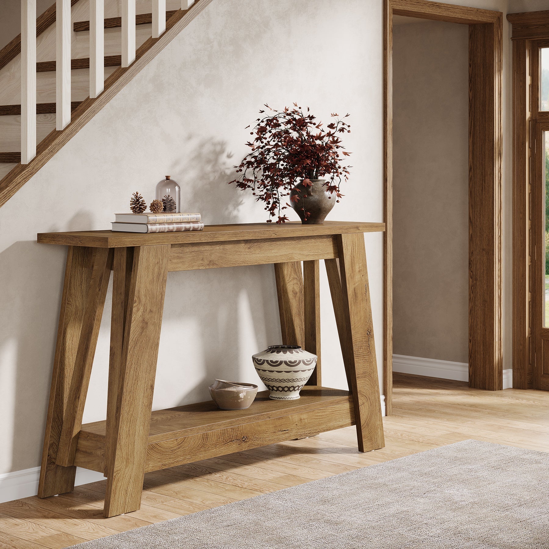 Tribesigns Console de style campagnard de 105 cm, Table d'entrée étroite à 2 niveaux avec espace de rangement