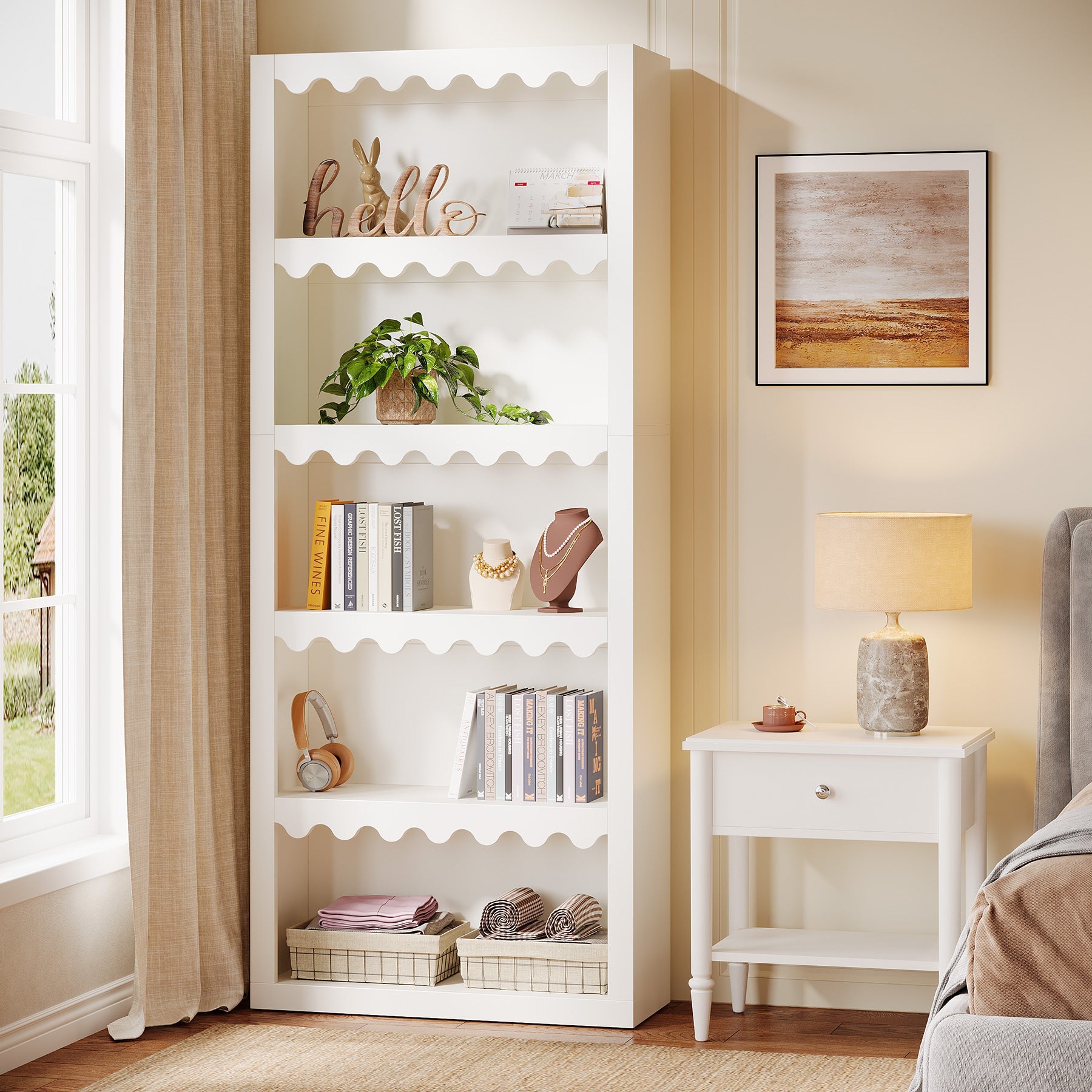Tribesigns Bibliothèque haute de 180 cm, étagère moderne avec bords festonnés pour salon