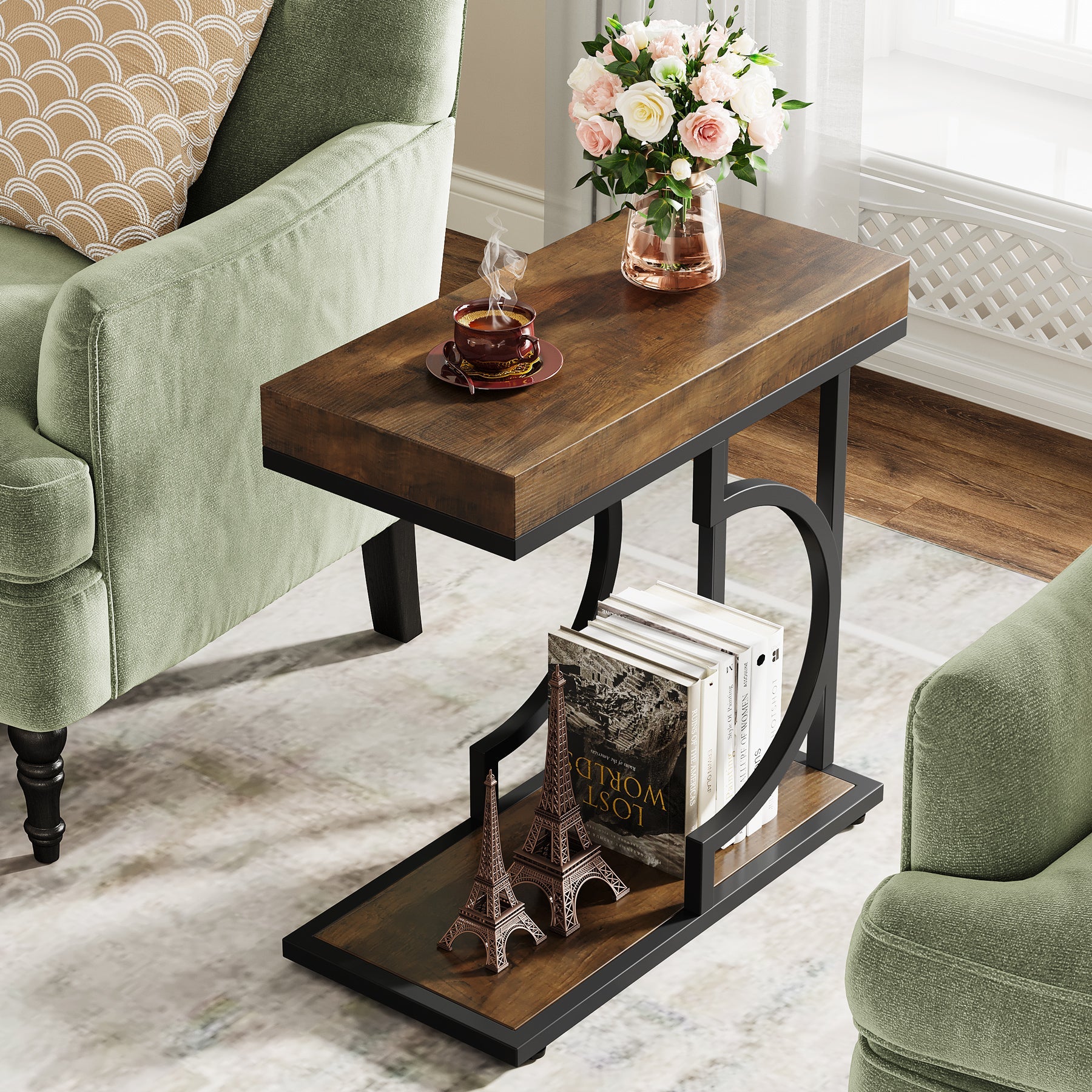 Tribesigns Table de chevet moderne, Table d'appoint en forme de C
