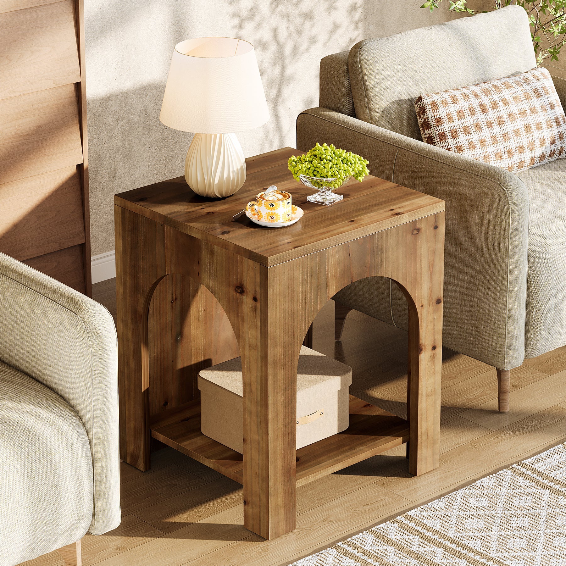 Tribesigns Table d’Appoint Country en Bois Massif à 2 Niveaux pour Salon