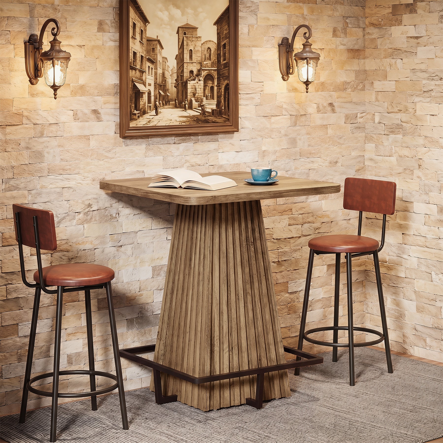 Tribesigns Table de Bar de 80 cm, Table de Cuisine avec Repose-Pieds Métallique