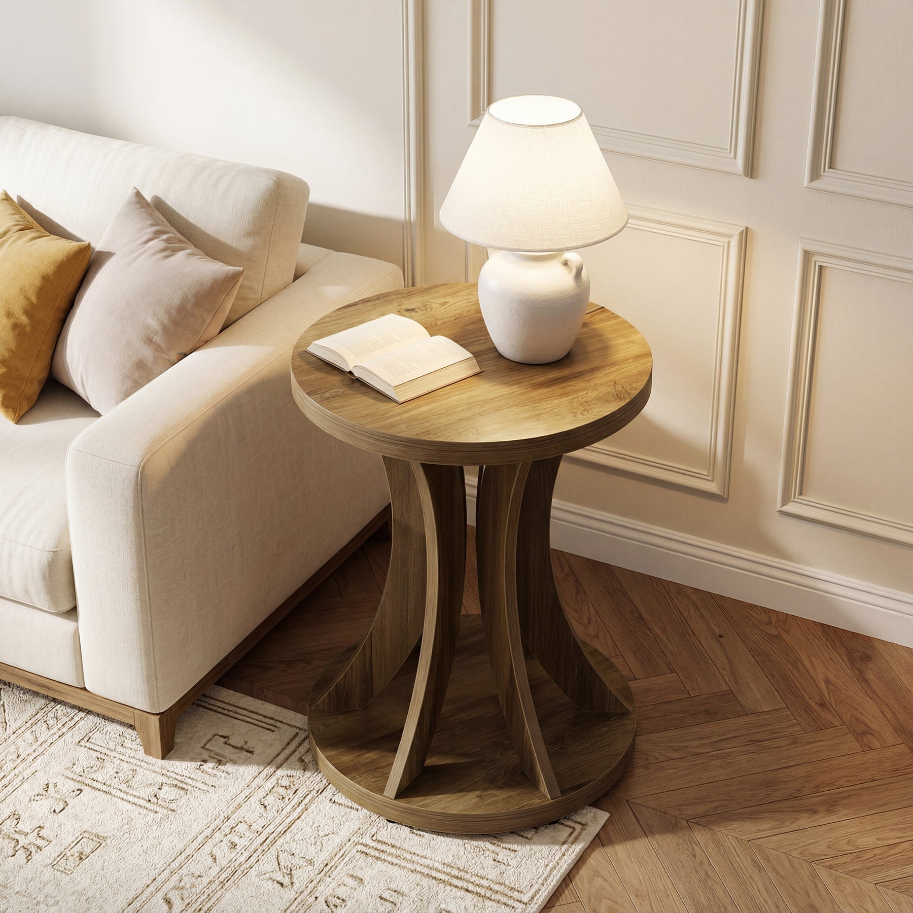 Tribesigns Table d’Appoint Ronde Rustique avec Structure Courbée pour Salon et Chambre