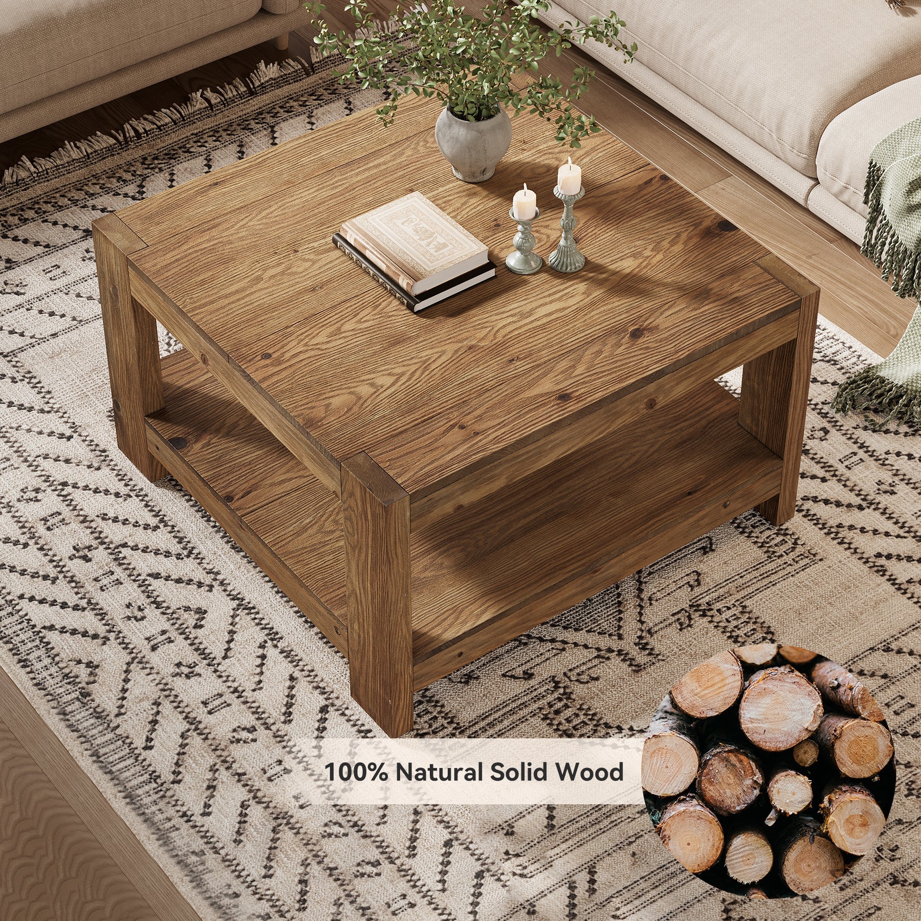 Tribesigns Table Basse 80 cm, Table Basse Carrée avec Étagère pour Salon