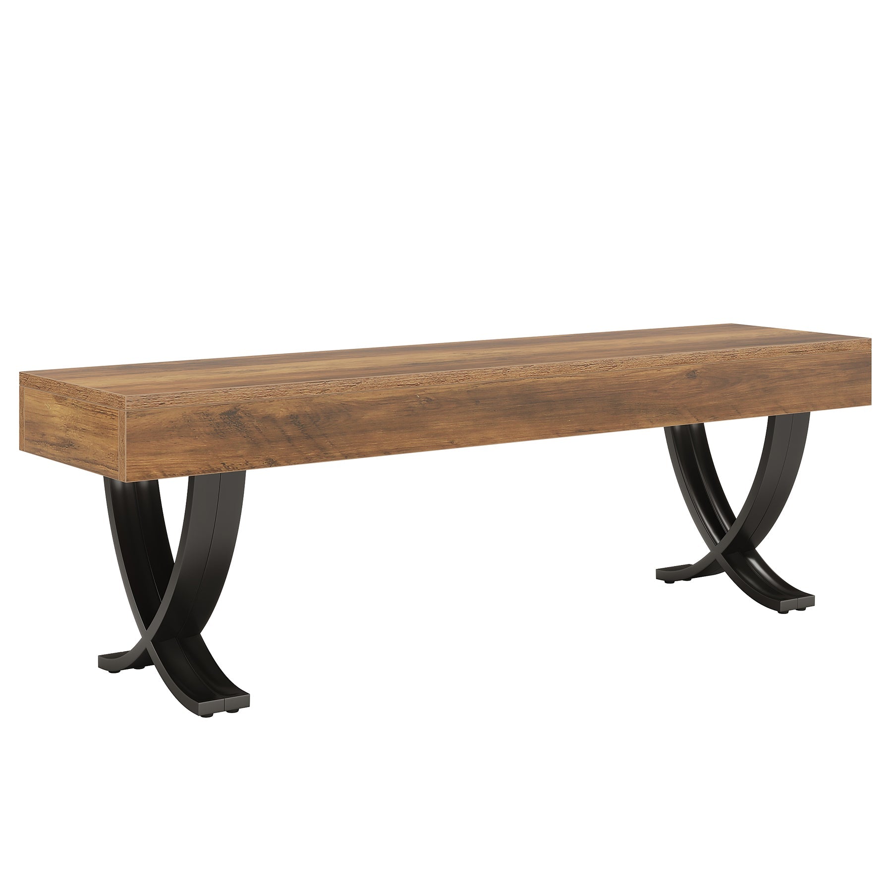 Tribesigns Banc de salle à manger rustique de 140 cm avec plateau imitation bois et pieds en X en métal, Long banc de cuisine pour salle à manger et couloir (banc uniquement)