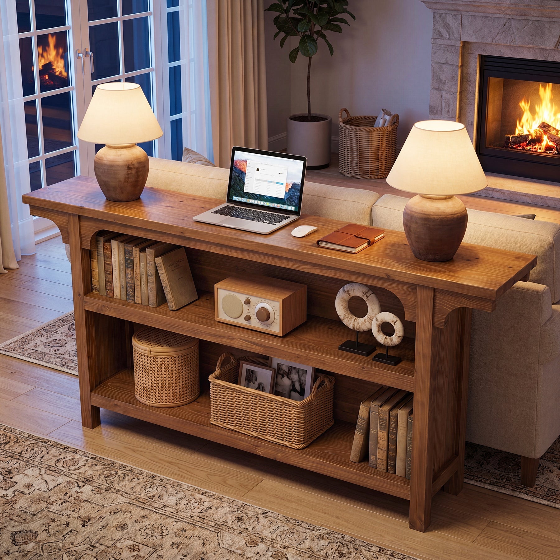 Tribesigns Console 160 cm, Table Étroite à 3 Niveaux avec Étagères pour Entrée