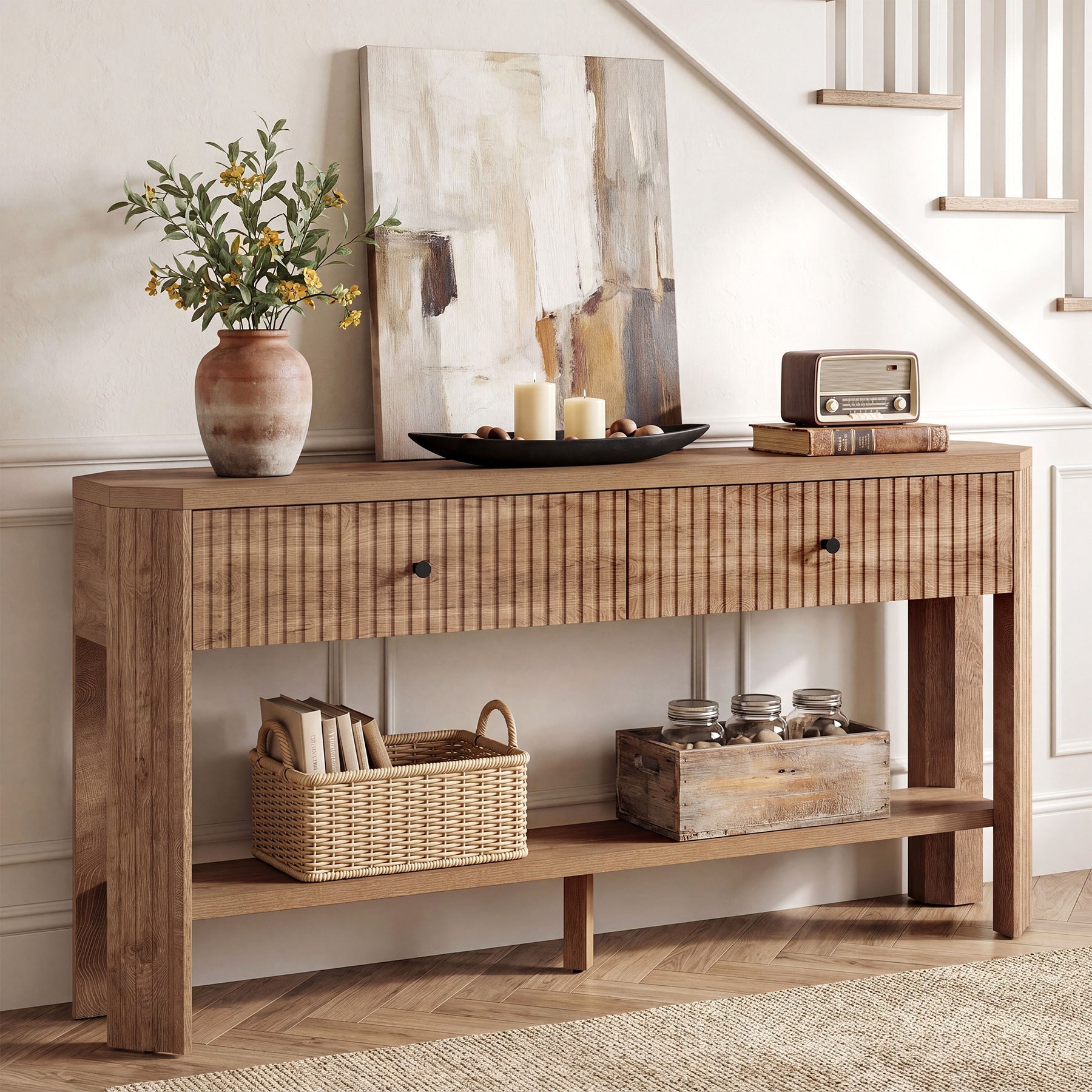 Tribesigns Console de 150 cm avec 2 Tiroirs, Table d’Entrée Étroite et Moderne avec Étagère