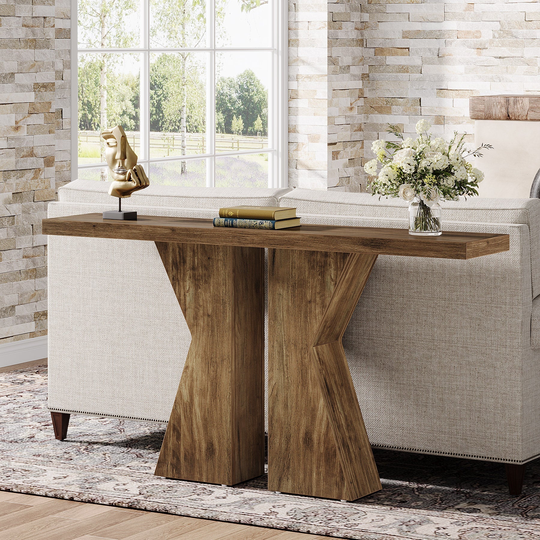 Tribesigns Houten Consoletafel, Bankhaltafel met K-vormig frame