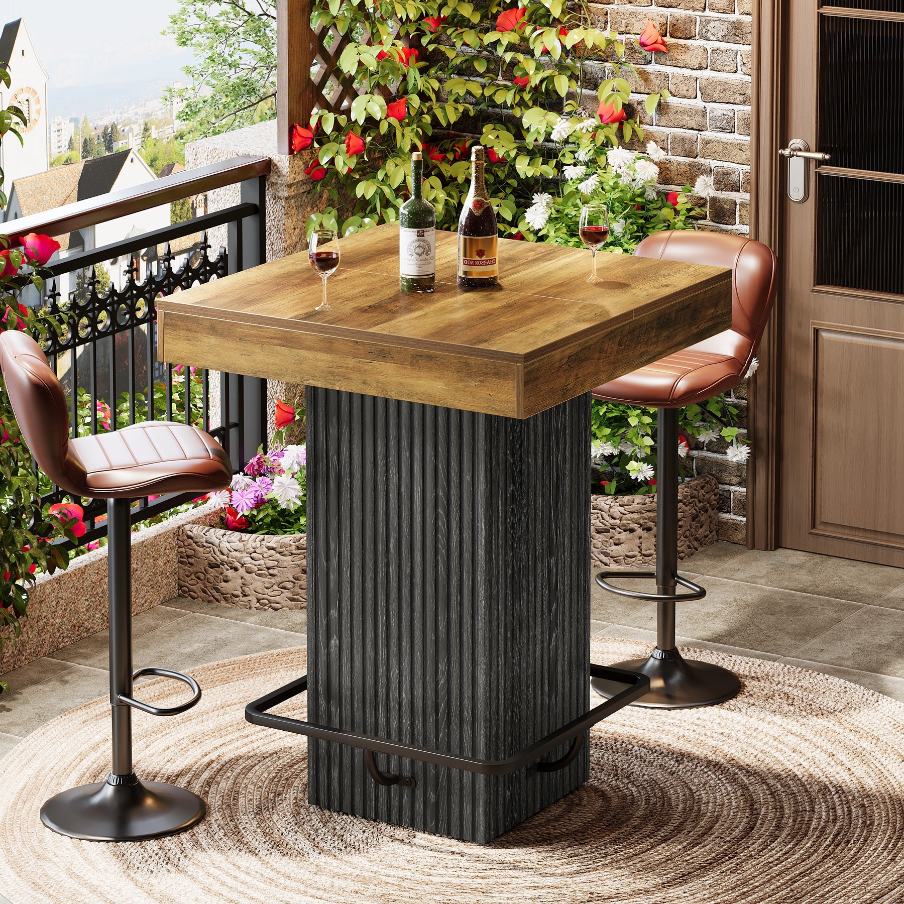 Tribesigns Table de Bar Carrée de 80 cm, Table de Pub Style Industriel pour Cuisine