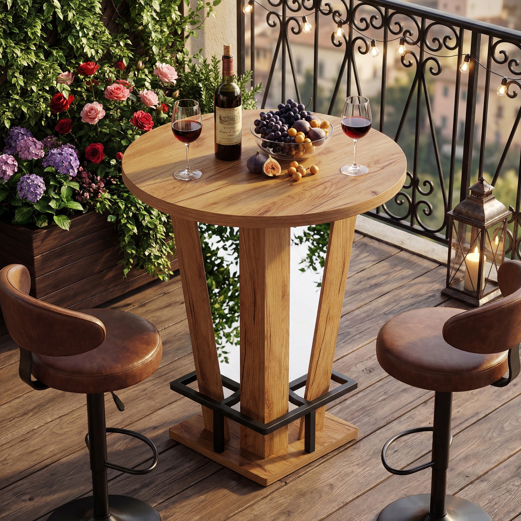 Tribesigns Table Haute Ronde de Bar de 80 cm de Diamètre, Design Moderne avec Repose-Pieds Métallique