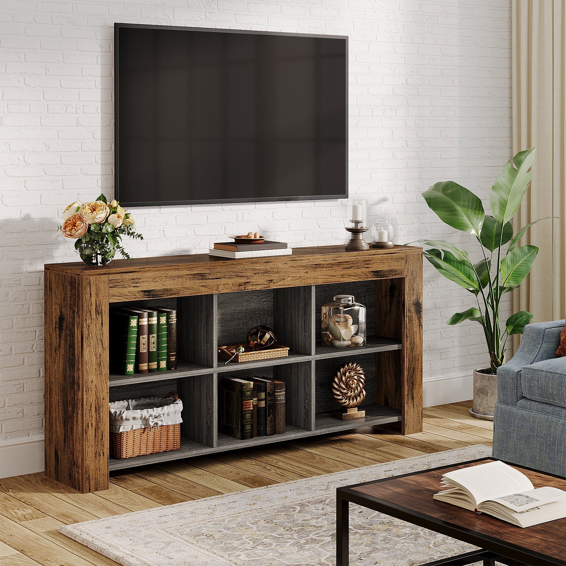 Tribesigns Sidetable 160 cm, Haltafel Banktafel met 6 opbergvakken