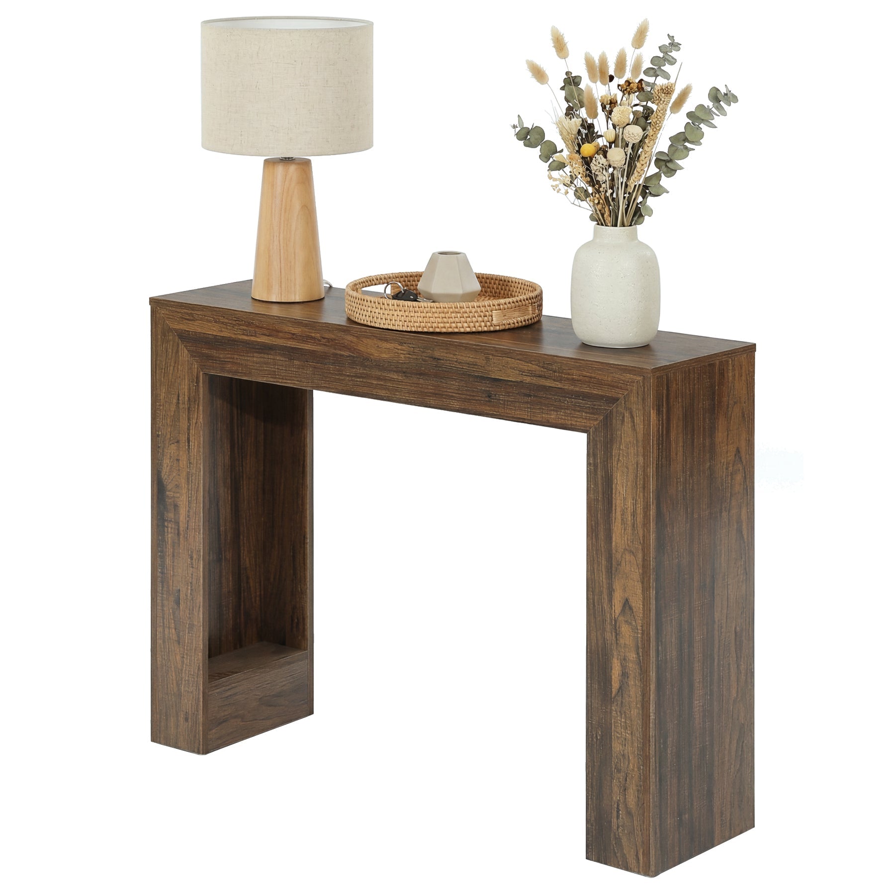 Tribesigns Smalle wandtafel van 105 cm, houtlook, stabiele consoletafel met dubbele poot voor hal en woonkamer