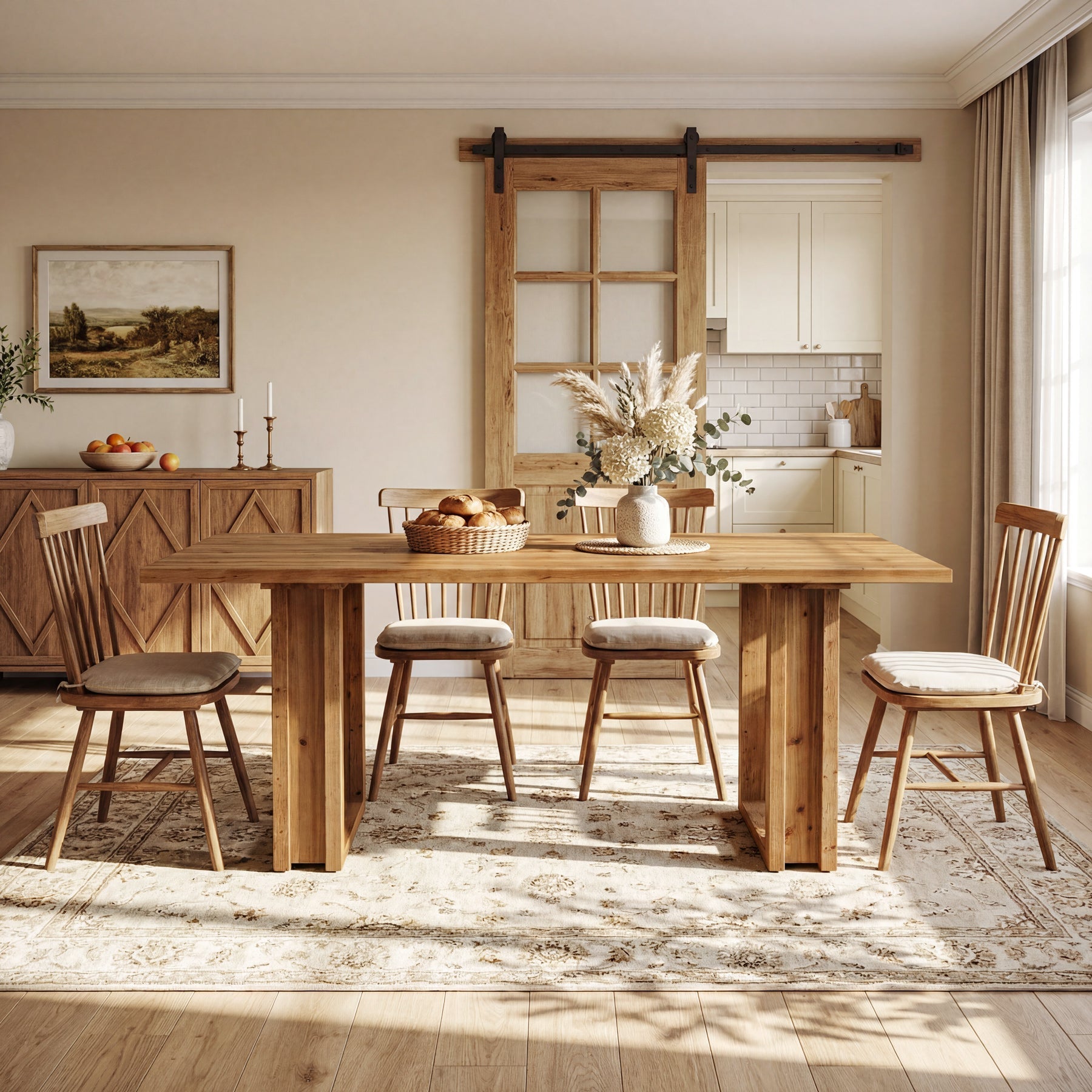 Table de salle à manger en bois massif de 160 cm pour 4 à 6 personnes, Table de cuisine rectangulaire de style champêtre