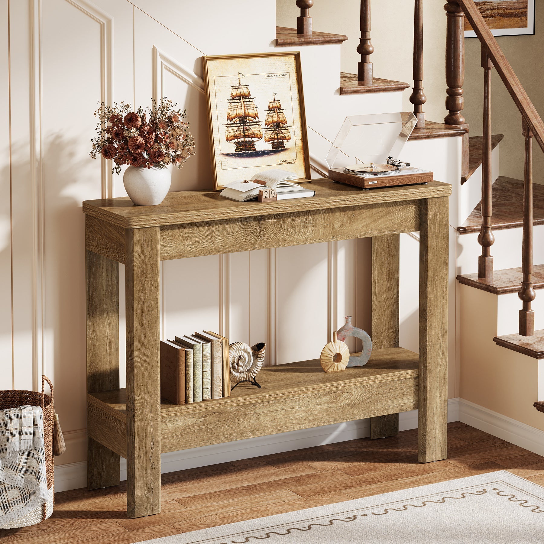 Tribesigns Console Rustique 105 x 30 x 80 cm avec Rangements Ouverts, Table Étroite pour Entrée et Salon