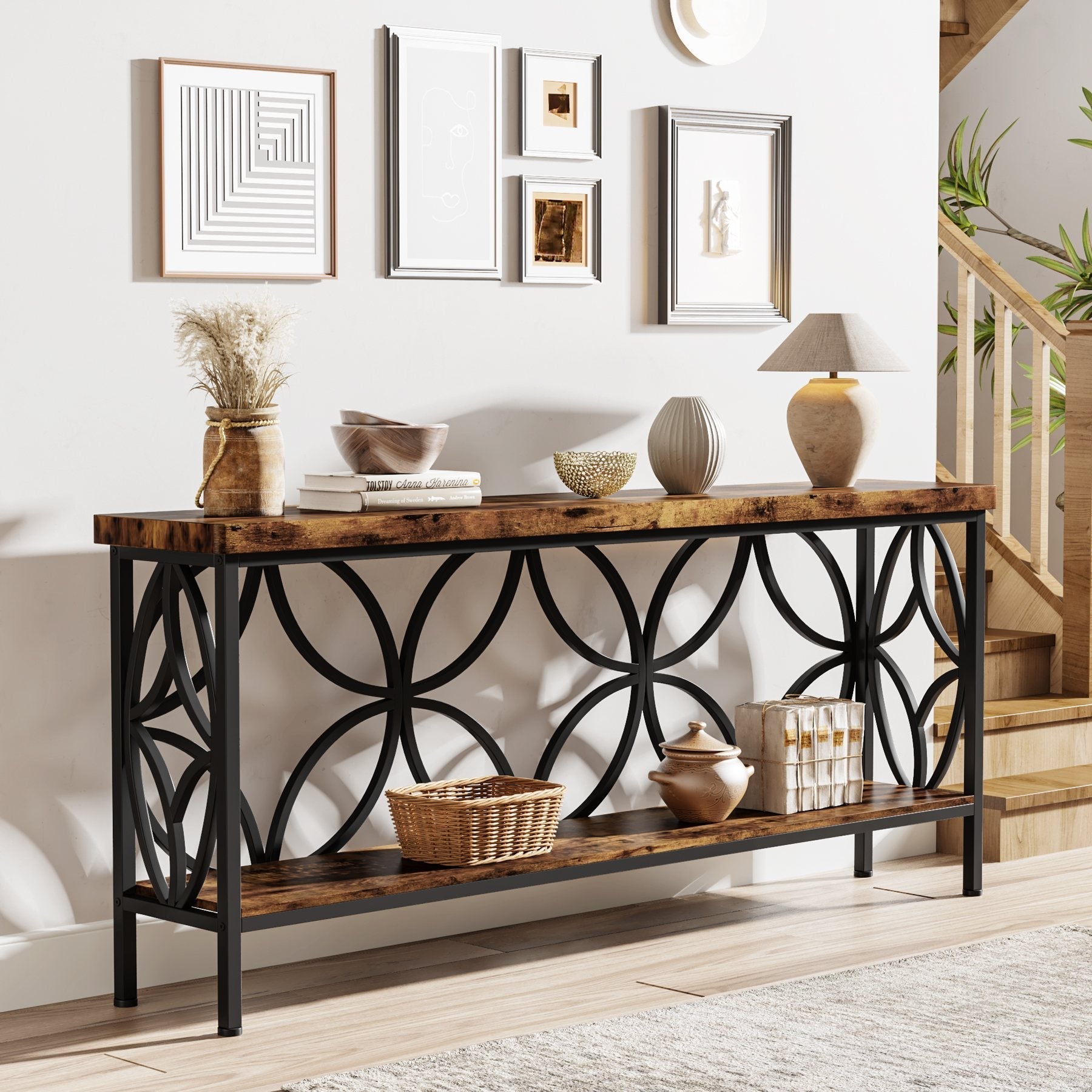 Tribesigns 2-Tier 160 cm Consoletafel, Industriële Sofa Tafel Achter de Bank