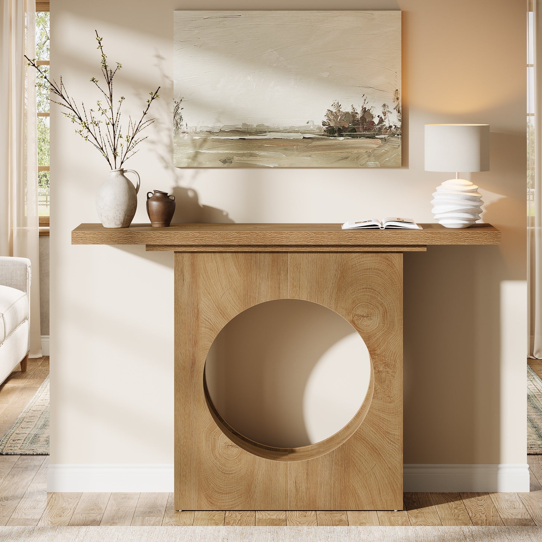 Tribesigns Console rustique de 105 cm avec design ajouré rond, Table d'entrée étroite pour salon