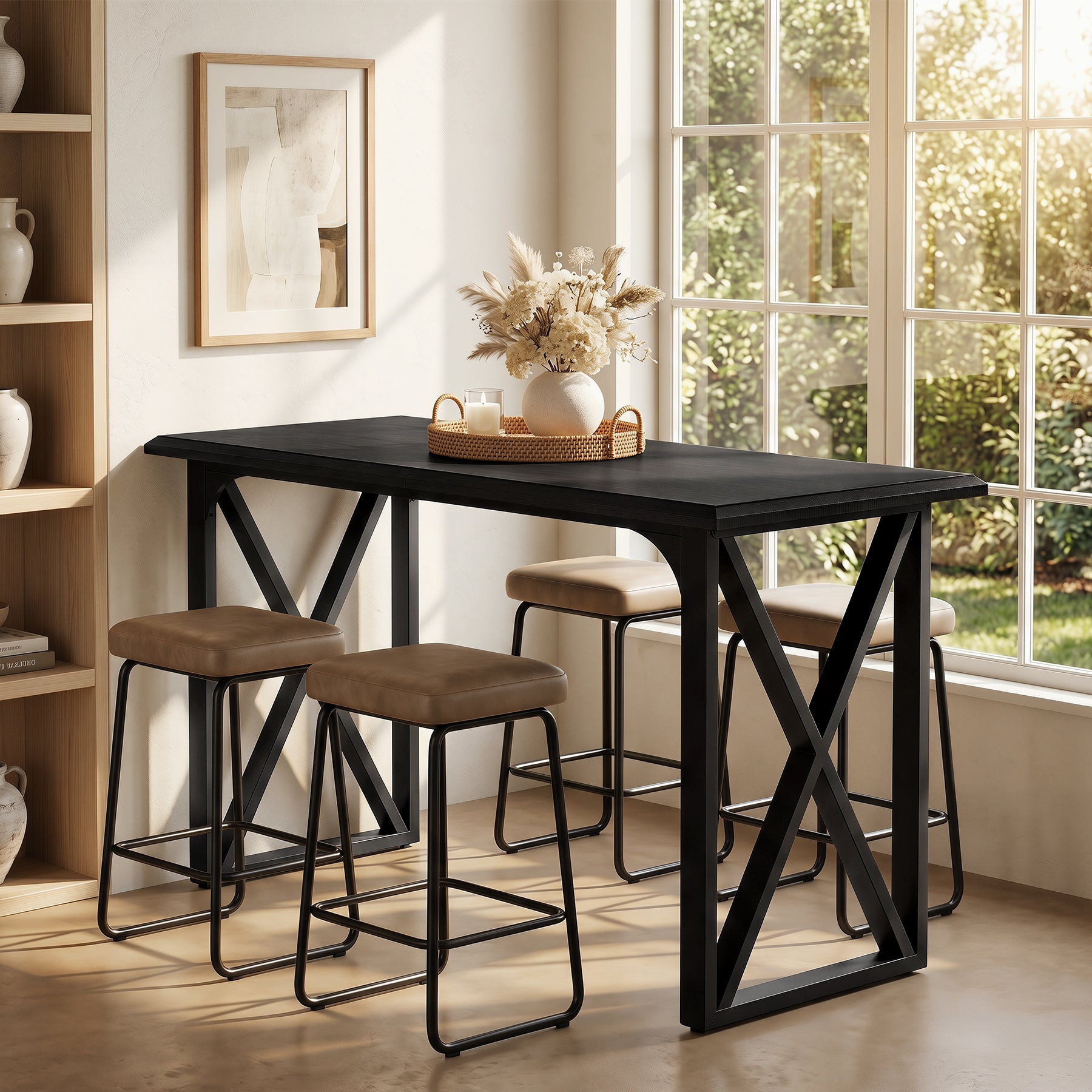Tribesigns Table de Bar Haute 140 cm avec Base Métallique en X, pour 2 à 4 Personnes