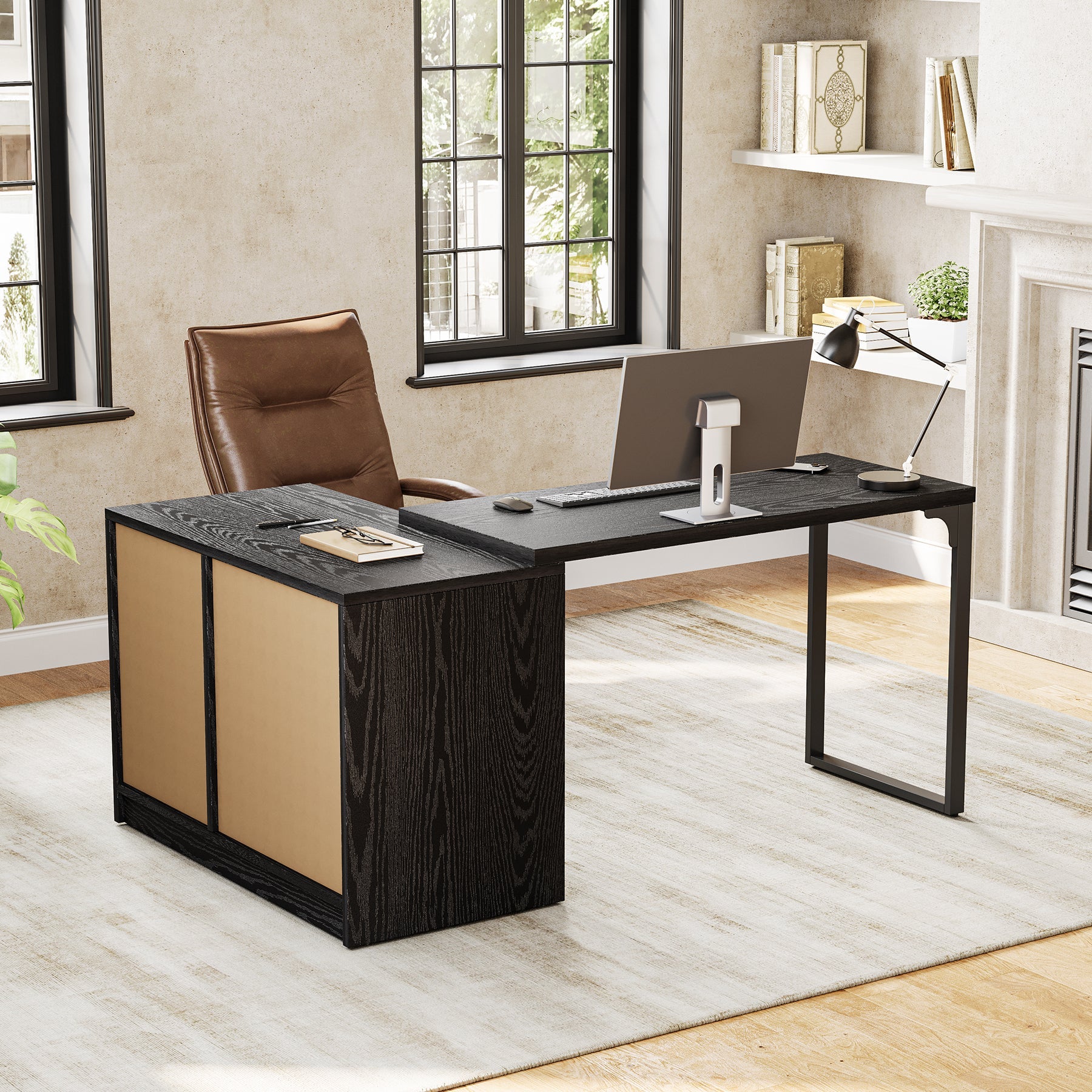 Tribesigns Bureau d'ordinateur, Bureau d'angle réversible avec armoire à tiroirs