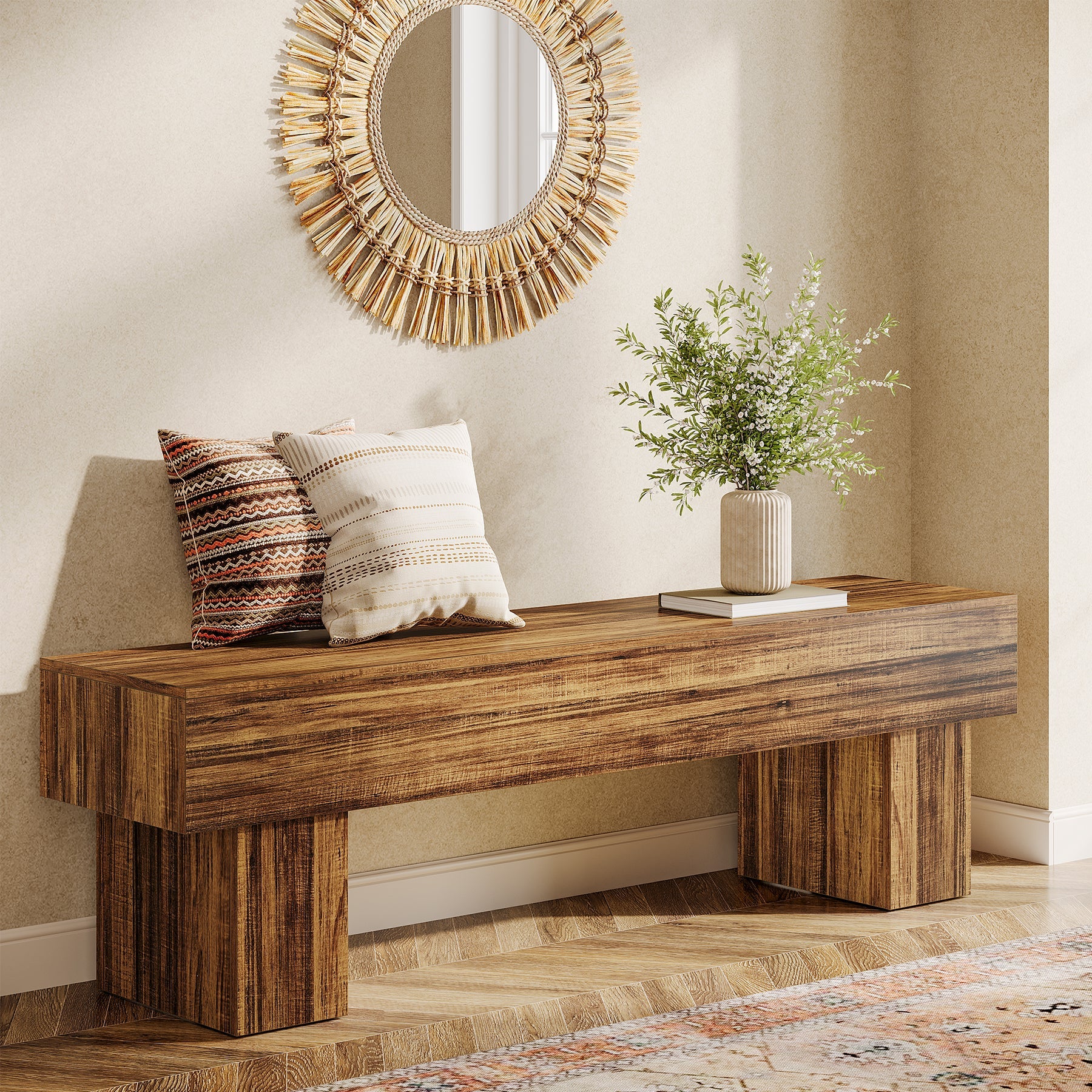 Tribesigns Banc de chambre extra long de 160 cm, Banc de ferme en bois pour chambre à coucher