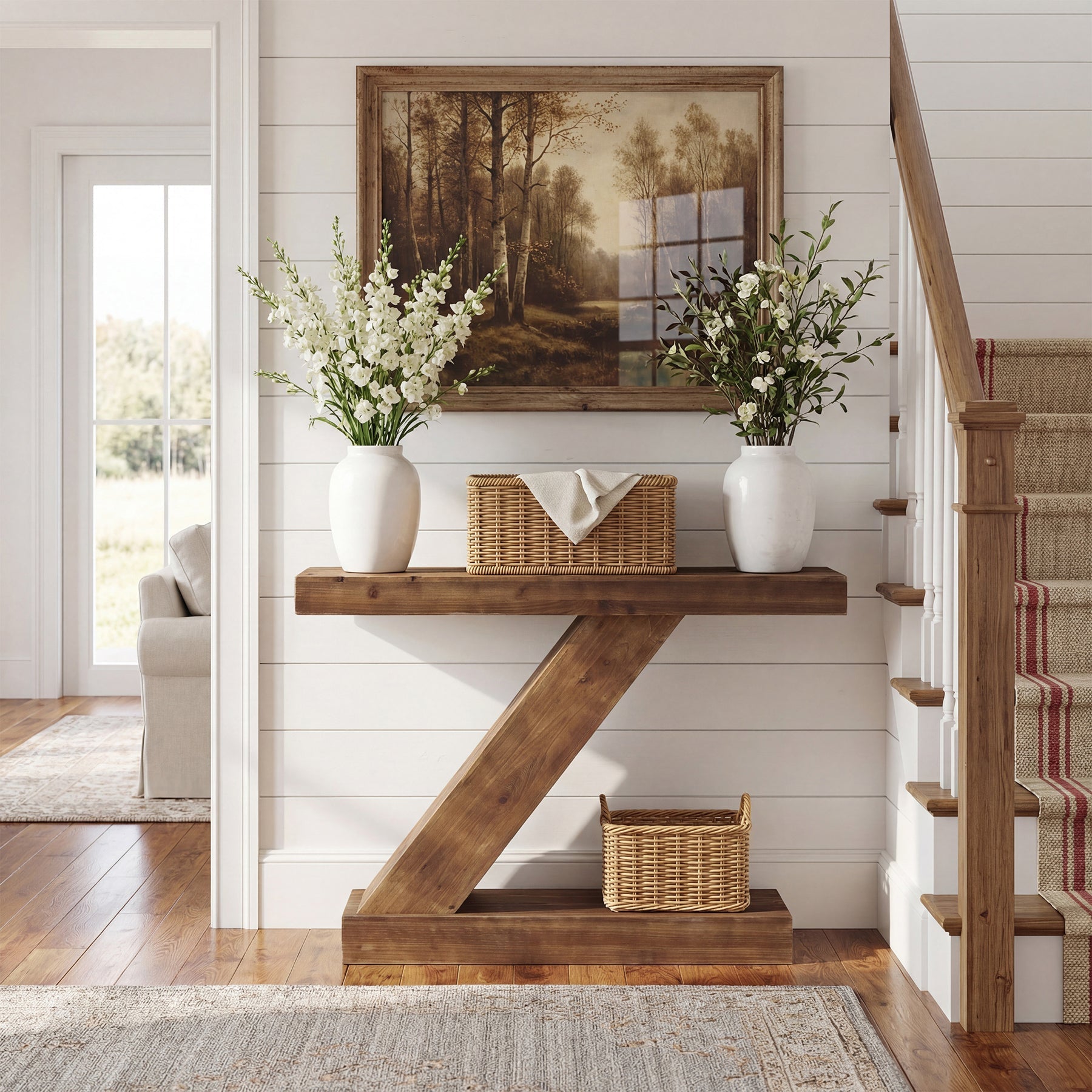 Tribesigns Console 105 cm, Table d'entrée en bois massif avec forme en Z