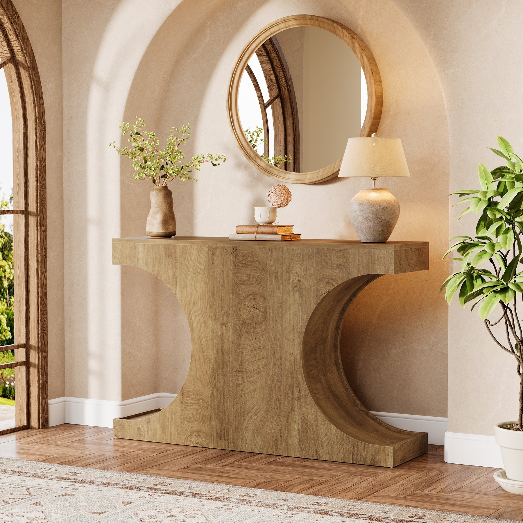 Tribesigns Console étroite de 105 cm de style campagnard, Table d'entrée avec piètement en C