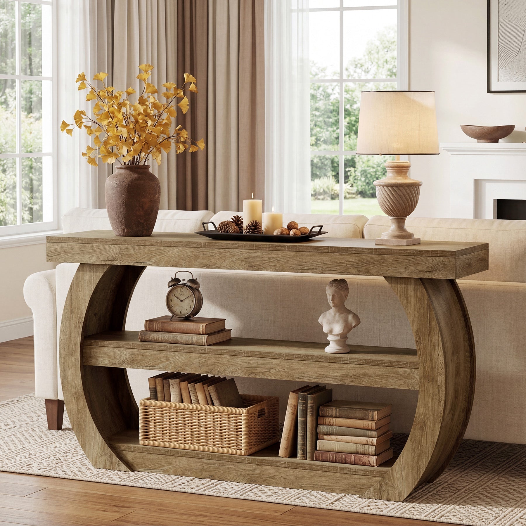 Tribesigns Console de 160 cm, table rectangulaire à 3 niveaux derrière canapé pour entrée