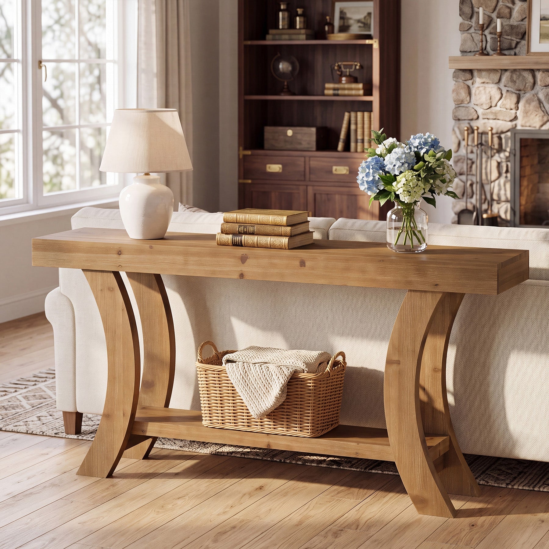 Tribesigns Console en Bois Massif 160 cm avec Étagère et Structure Arquée