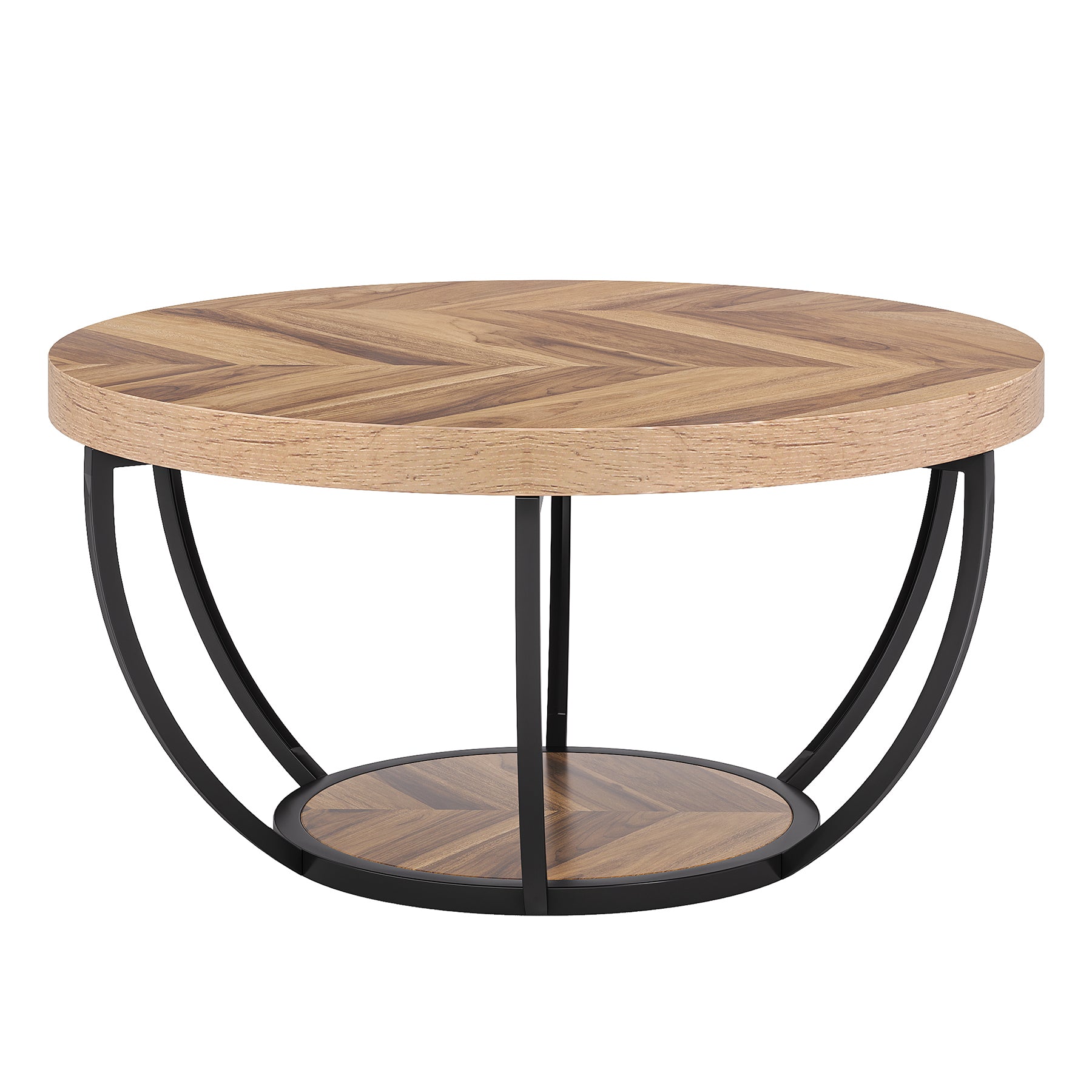 Tribesigns Table basse ronde, Table basse ovale en bois et metal noir