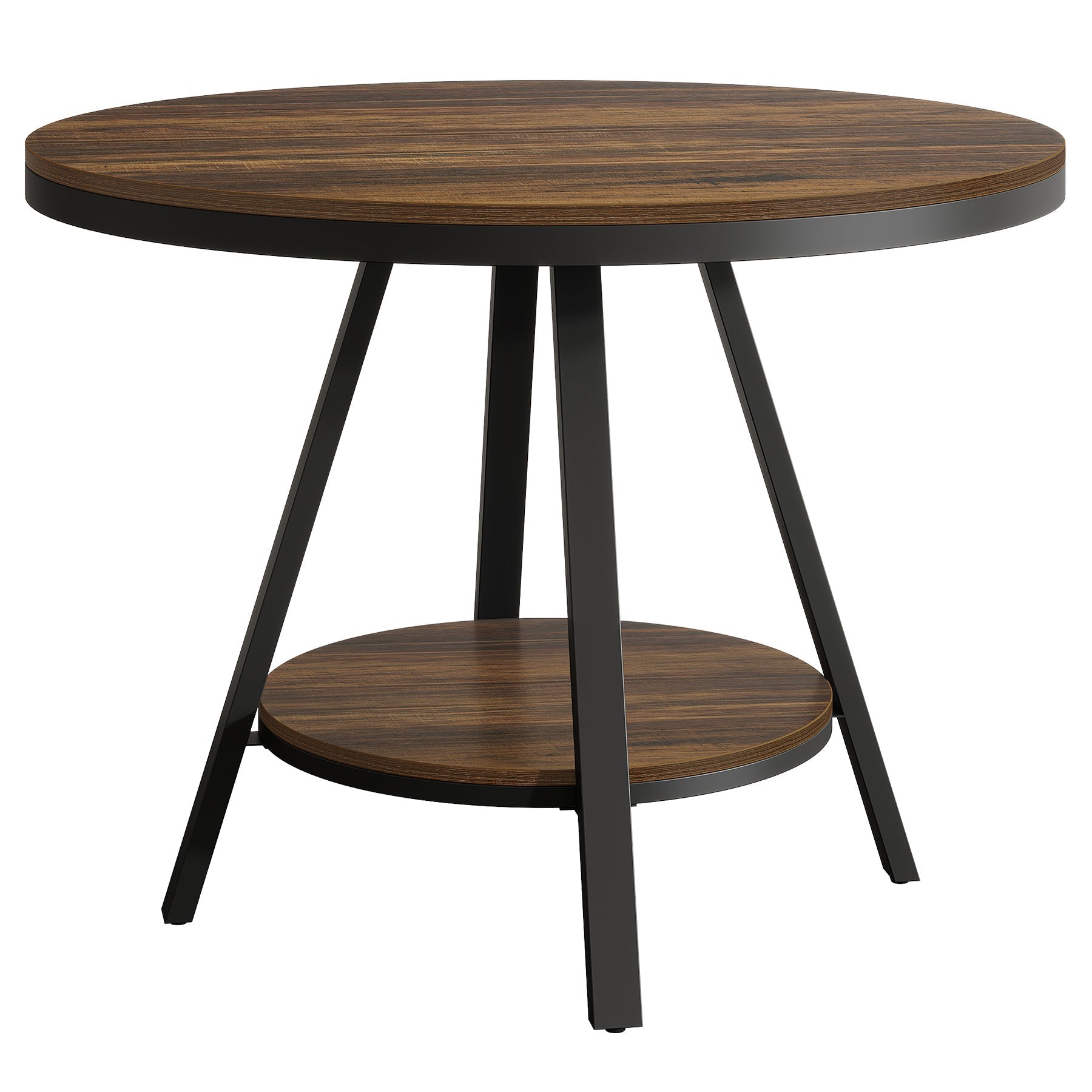 Tribesigns Table de salle à manger ronde pour 2 à 4 personnes, Table de cuisine industrielle à 2 niveaux avec piètement en métal robuste
