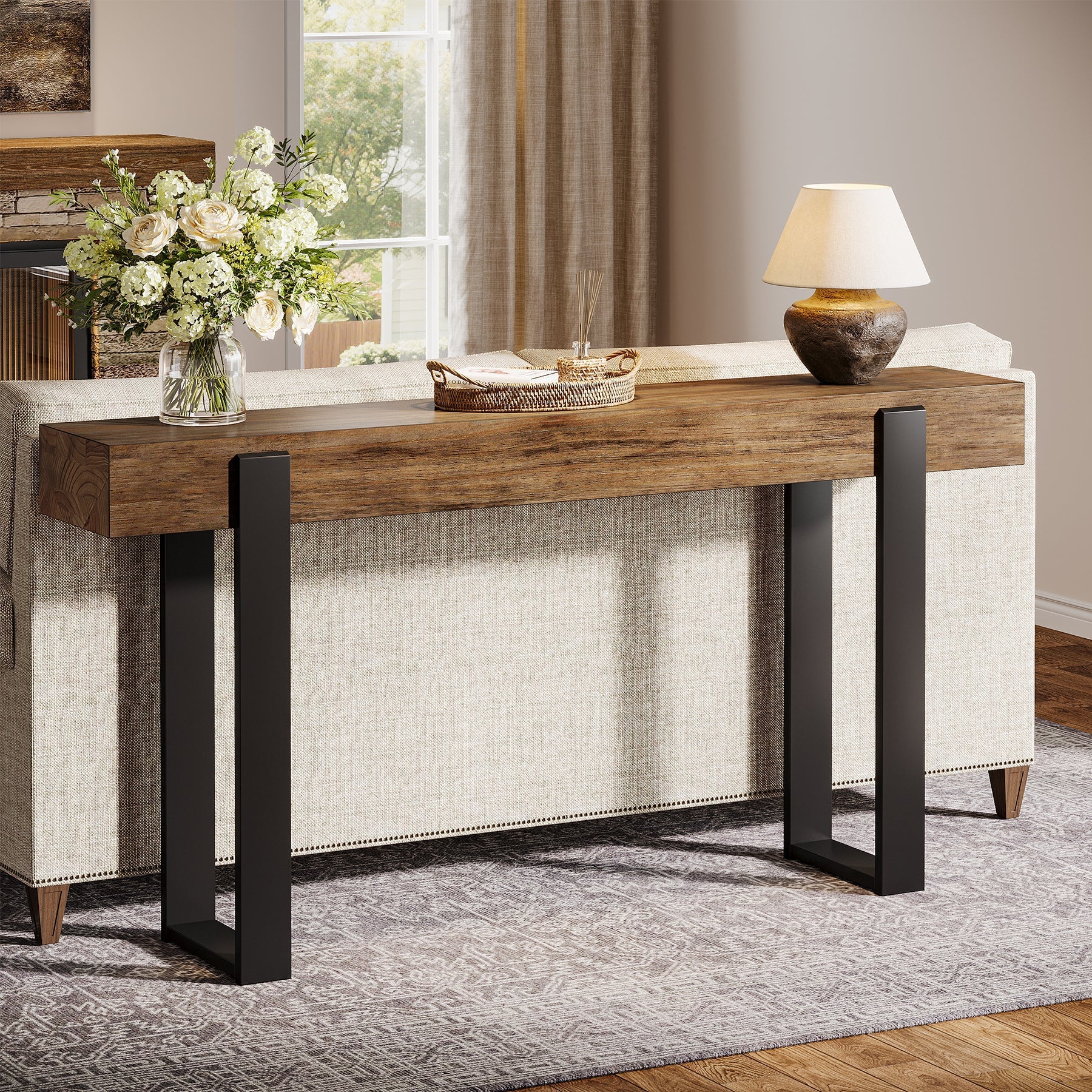 Tribesigns Console en bois massif avec pieds en métal (160 x 30 cm)
