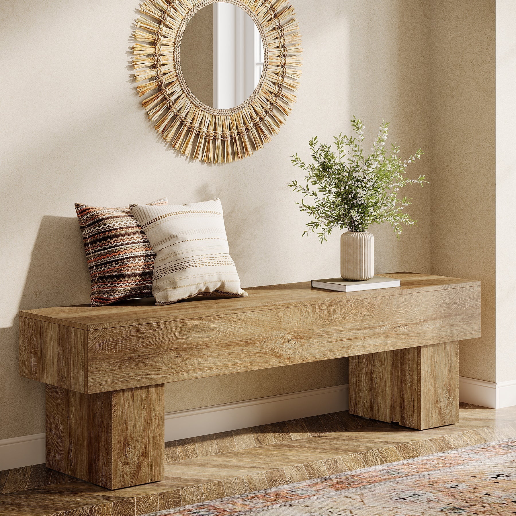 Tribesigns Banc de chambre extra long de 160 cm, Banc de ferme en bois pour chambre à coucher