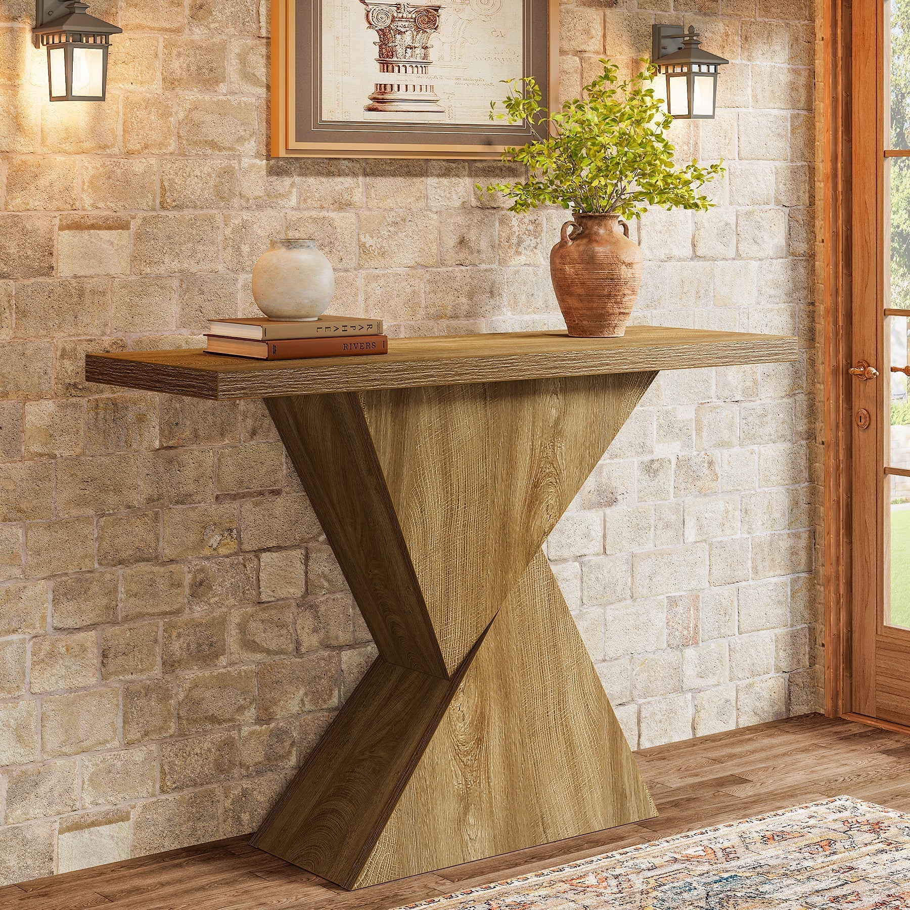 Tribesigns Console géométrique de 105 cm, Table-banc étroite de style campagnard
