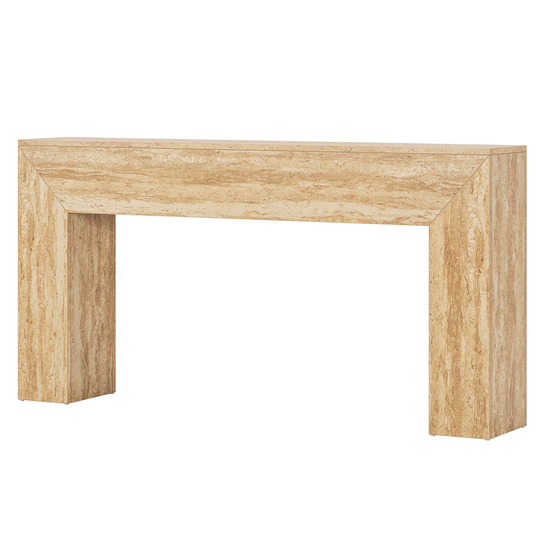Salontafel 160 cm met travertijnlook, Smalle consoletafel voor hal en woonkamer met stabiele structuur