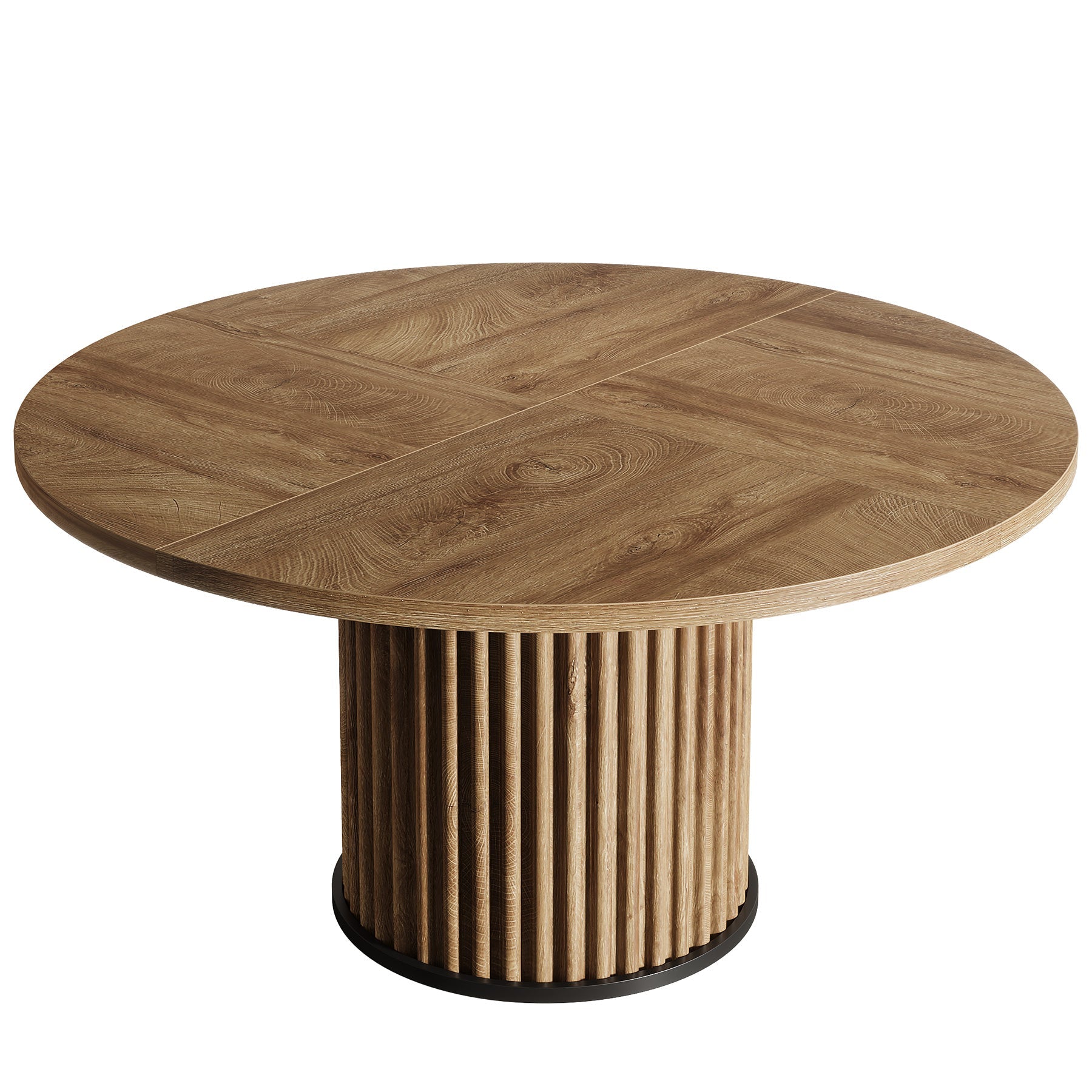 Tribesigns Table à manger ronde de 120 cm, Table de cuisine en bois avec base en métal rainuré robuste