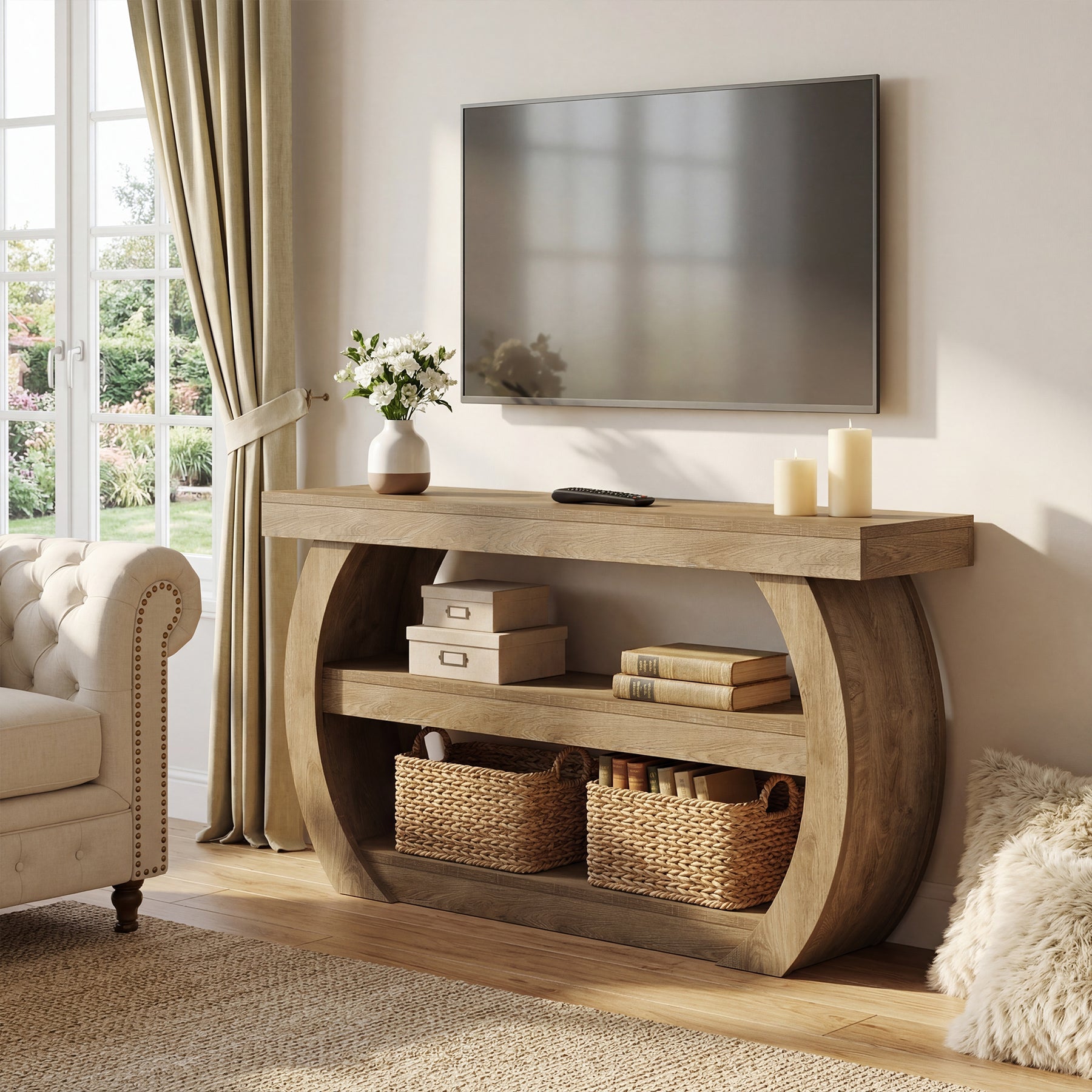 Tribesigns Meuble TV de 160 cm, meuble télévision rustique pour TV jusqu’à 75 pouces