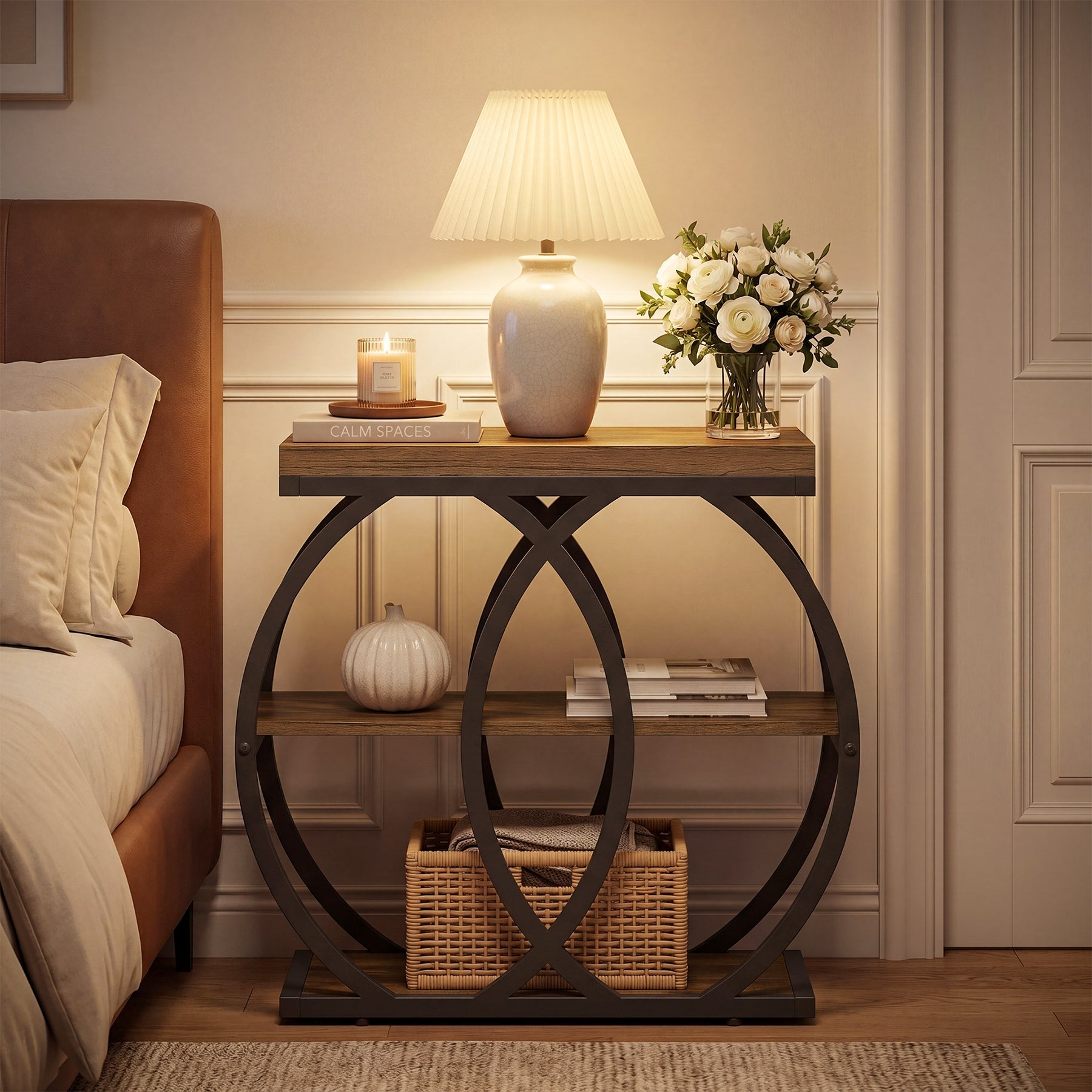 Tribesigns Table d’Appoint en Bois 60 cm, Table Étroite Rustique à 3 Niveaux