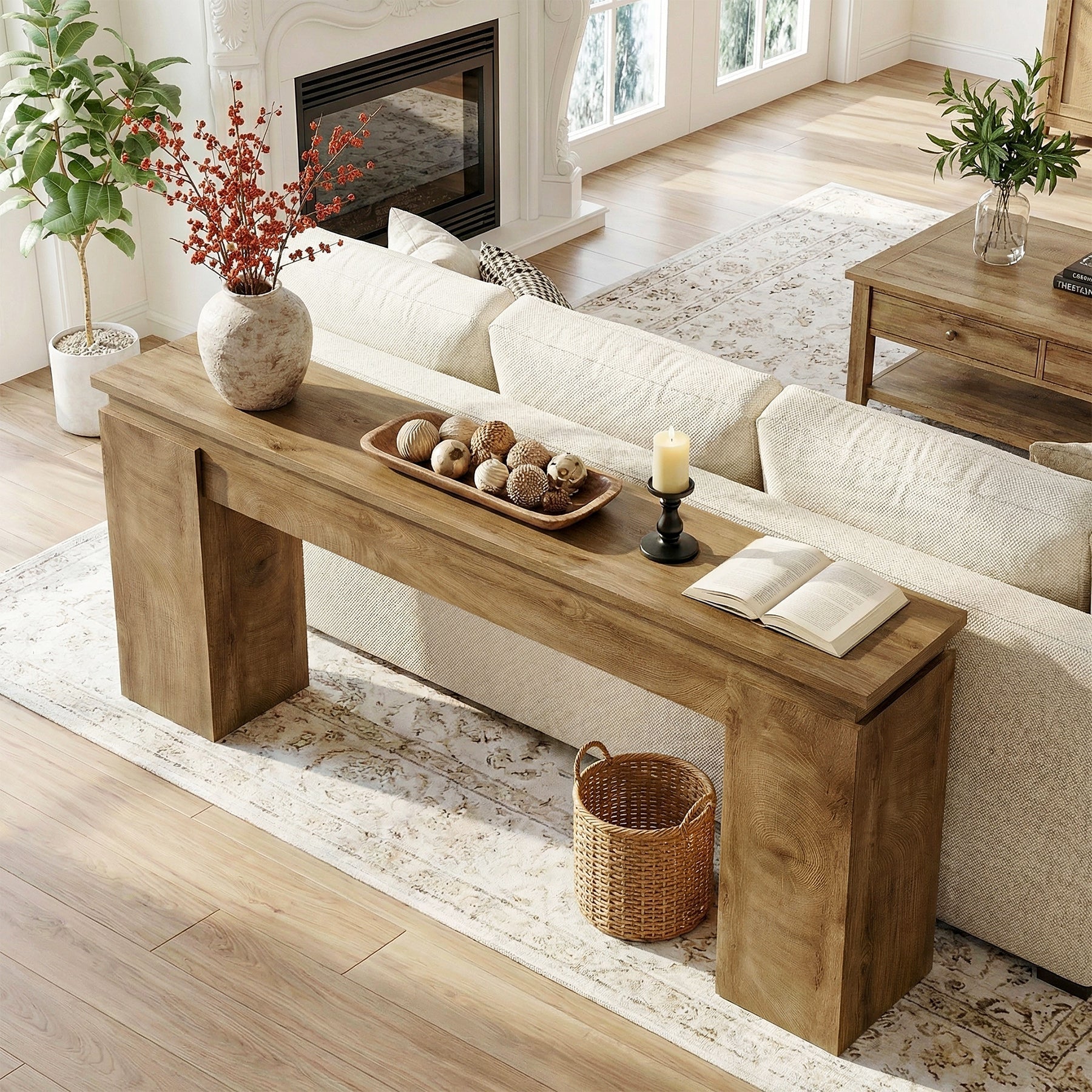 Tribesigns Smalle Console (160 cm), Haltafel of Banktafel in Boerenstijl met Opbergrek