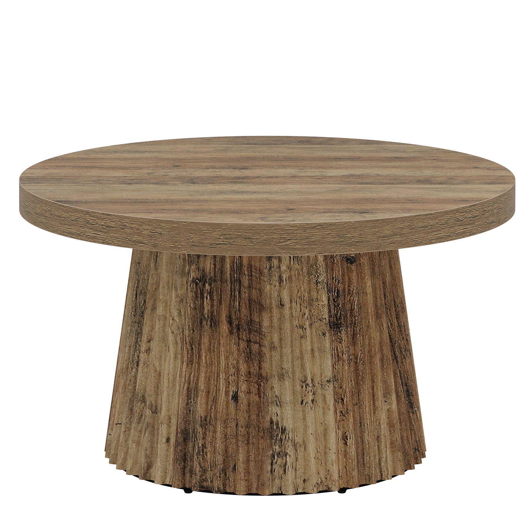 Tribesigns Table basse ronde 80 cm, Table centrale circulaire moderne avec base en tambour cannelé et finition grain de bois