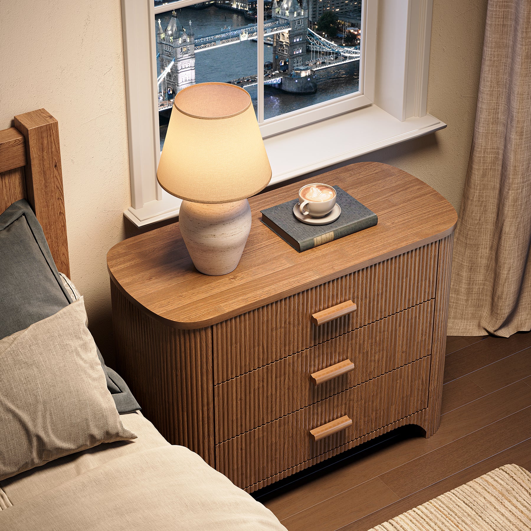 Tribesigns Table de chevet large de 80 cm, grand modèle moderne avec 3 tiroirs pour chambre