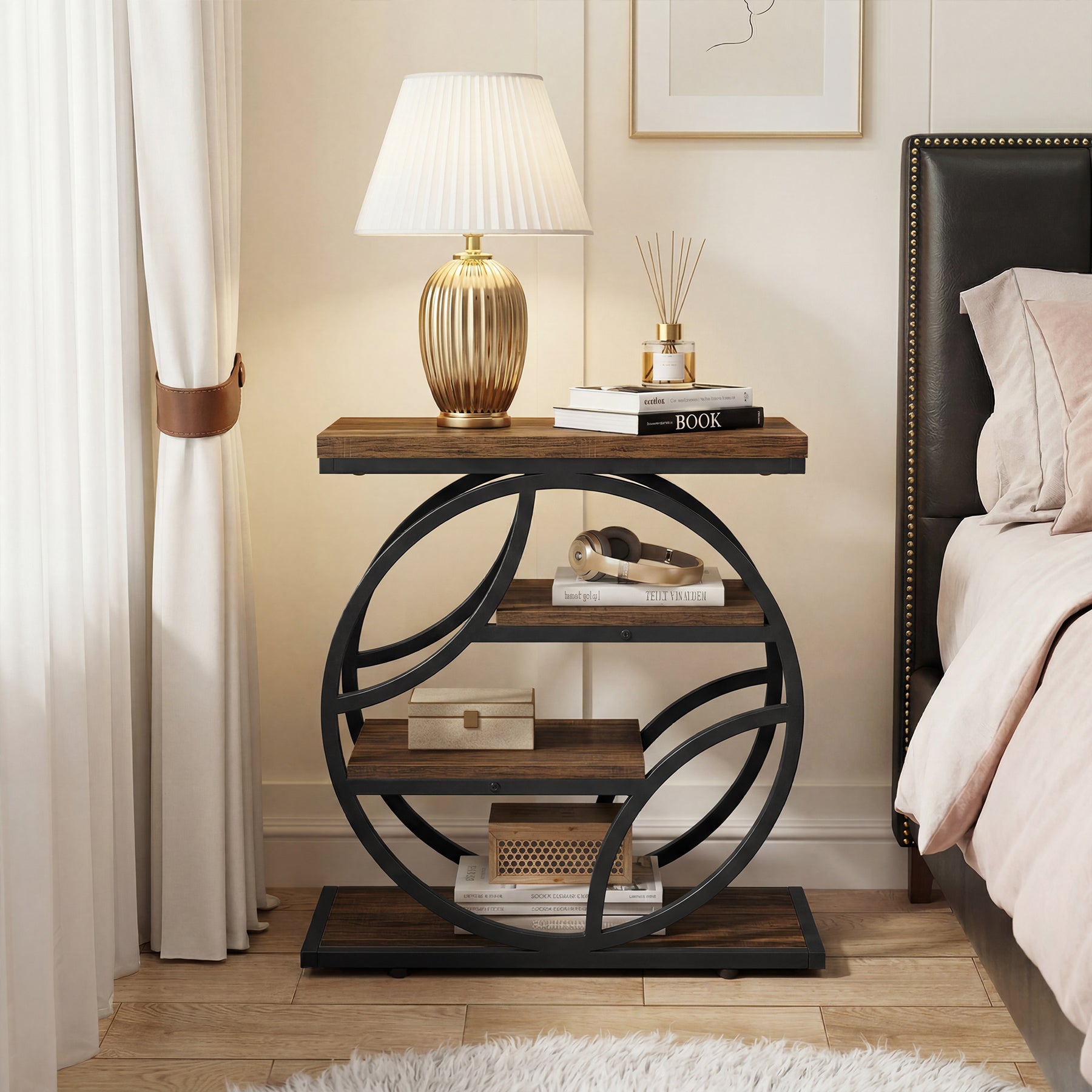 Tribesigns Table d’appoint de 65 cm, étagère industrielle à 4 niveaux avec structure métallique géométrique