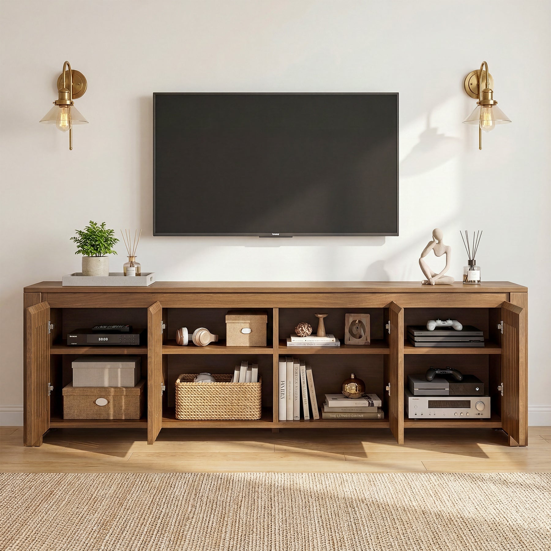 Tribesigns Meuble TV 140 cm, Meuble Bas Autoportant avec 8 Compartiments