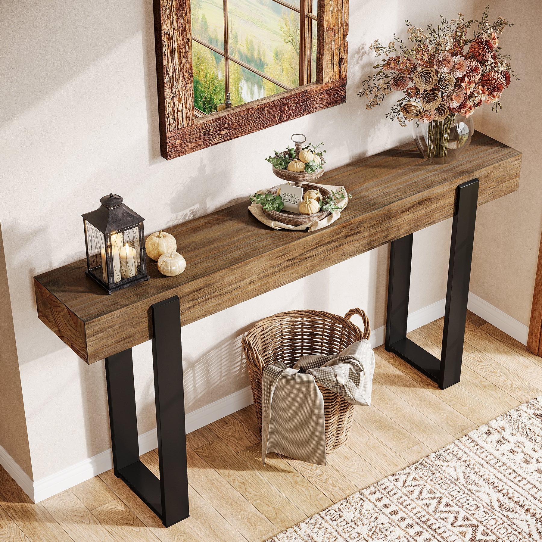 Tribesigns Console en bois massif avec pieds en métal (160 x 30 cm)