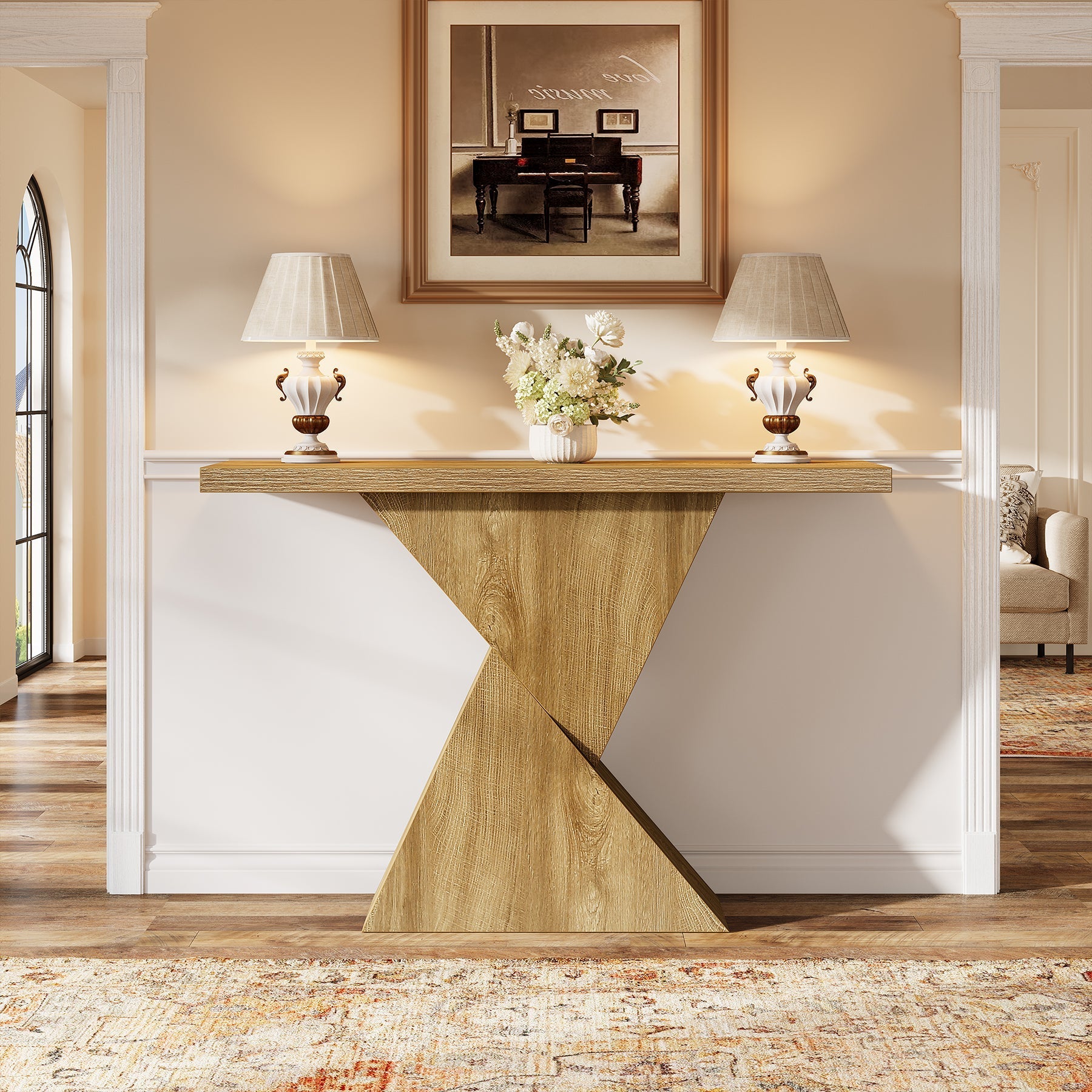 Tribesigns Console géométrique de 105 cm, Table-banc étroite de style campagnard